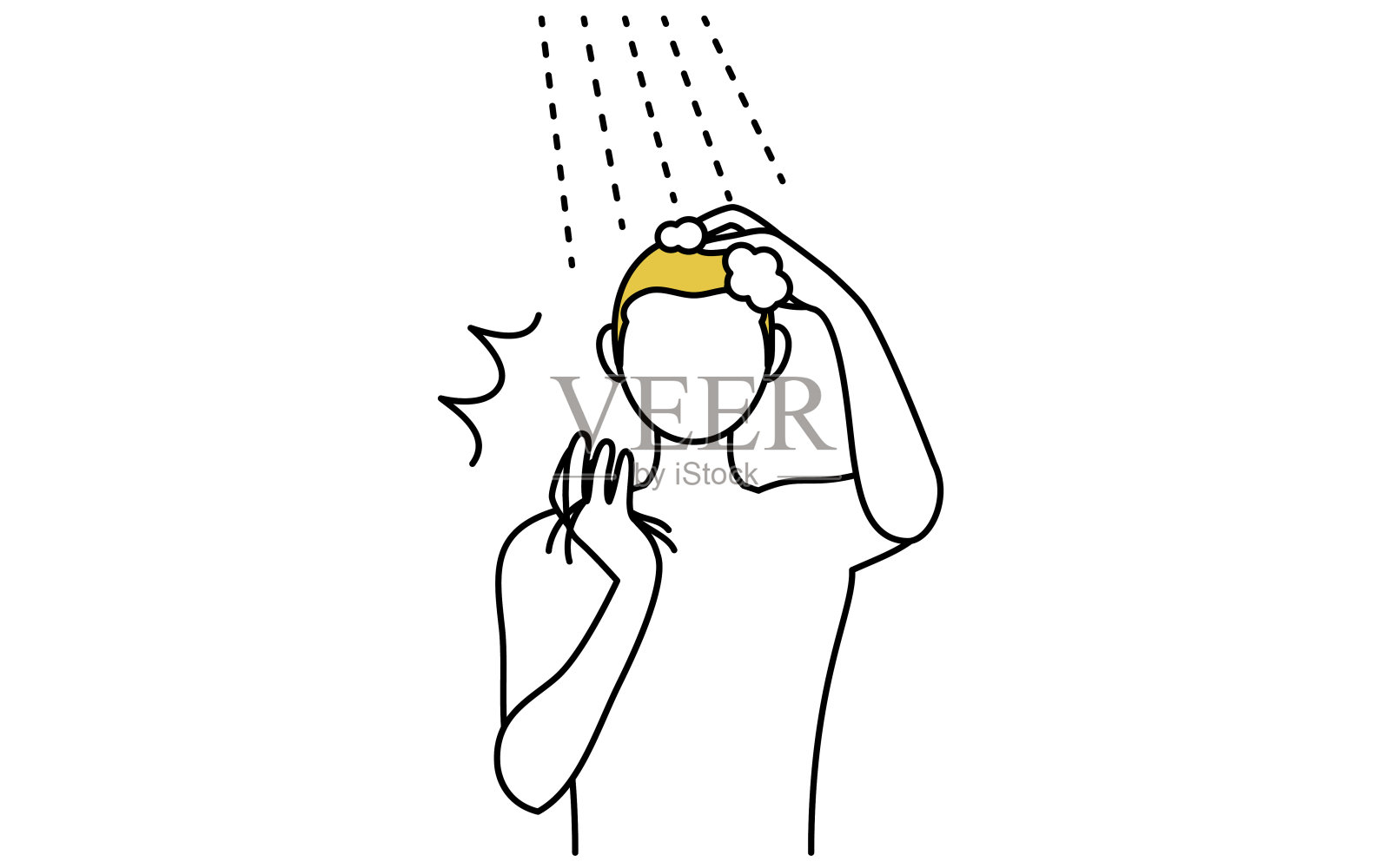 AGA洗发时惊讶于脱发的男性模式秃顶男子插画图片素材