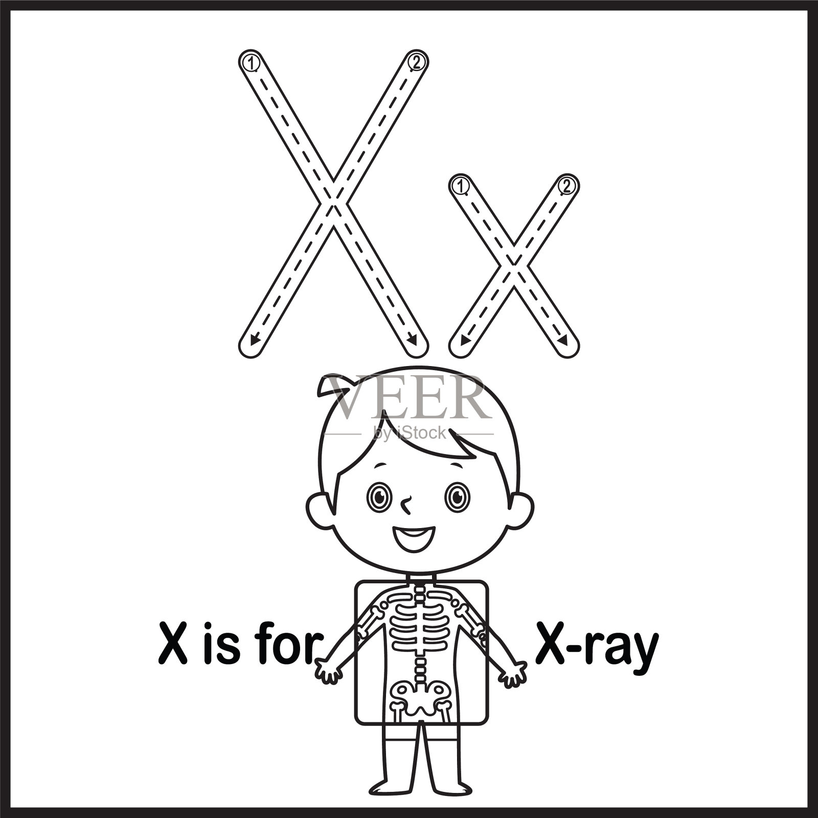 抽认卡上的字母X是X射线矢量插图插画图片素材