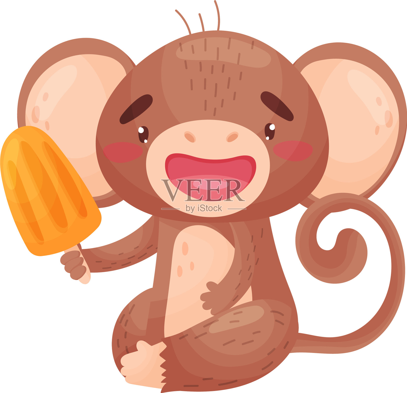 人性化的猴子配冰淇淋插画图片素材