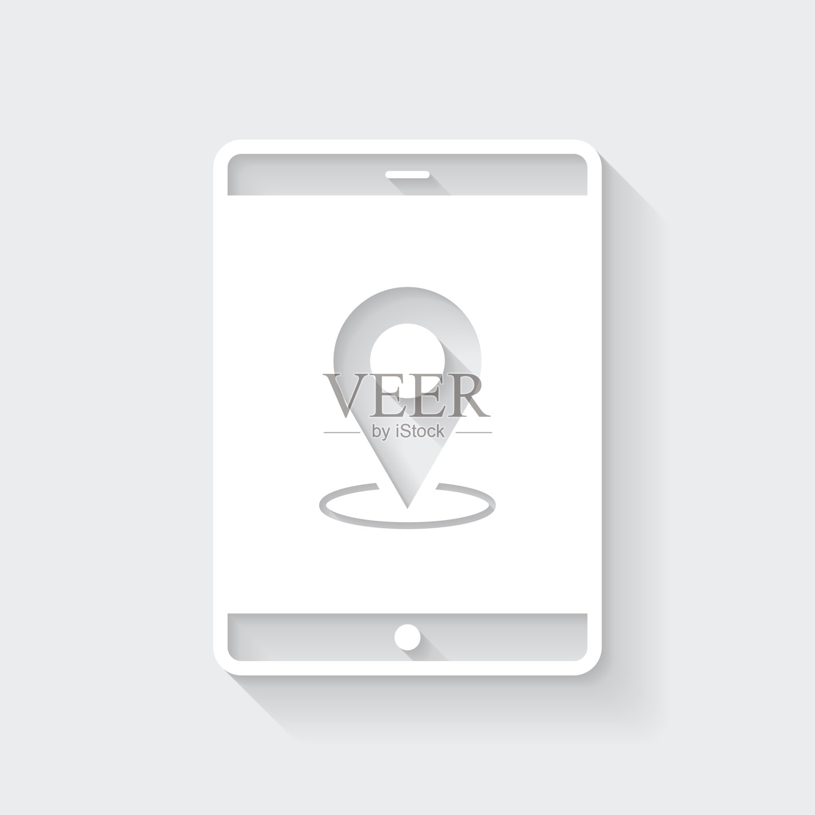 带定位销的平板电脑。图标与空白背景上的长阴影-平面设计插画图片素材