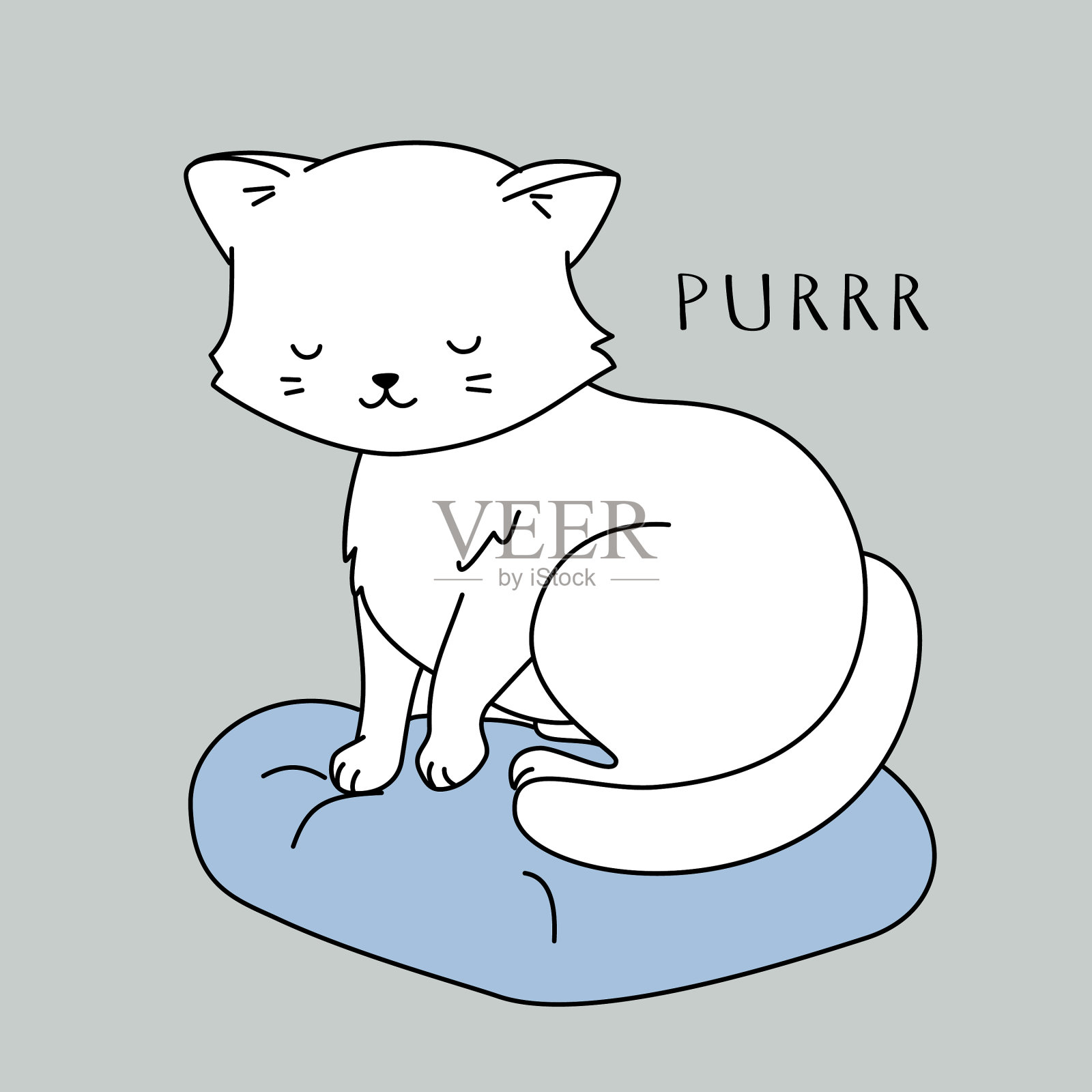 可爱的小猫角色白猫正坐在一只插画图片素材