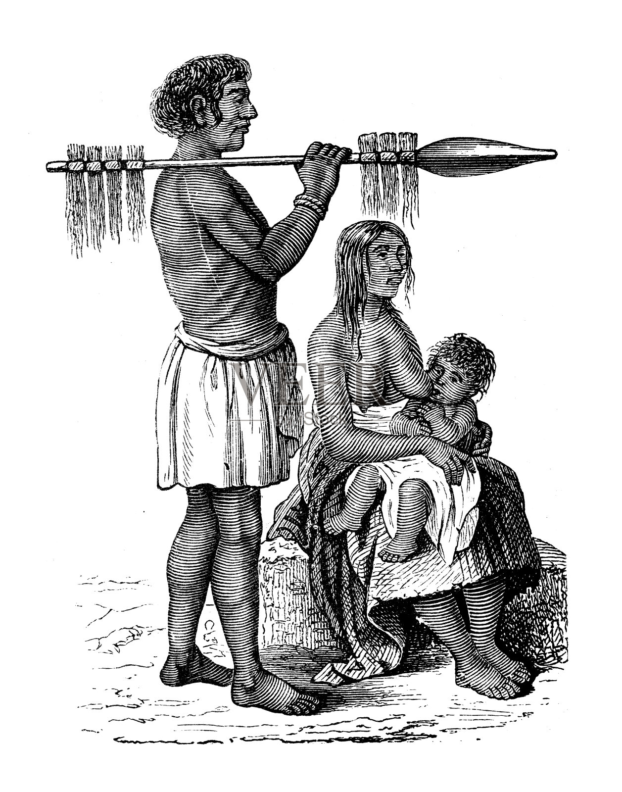 古董插画，民族志和土著文化:南美，Payaguá (Evueví， Evebe)，巴拉圭插画图片素材