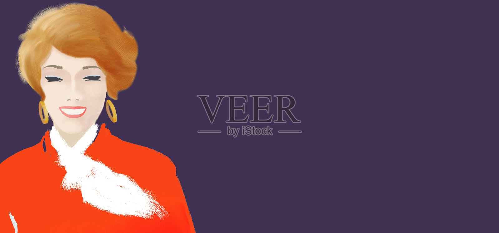 一个红发女孩的肖像，笑容满面插画图片素材