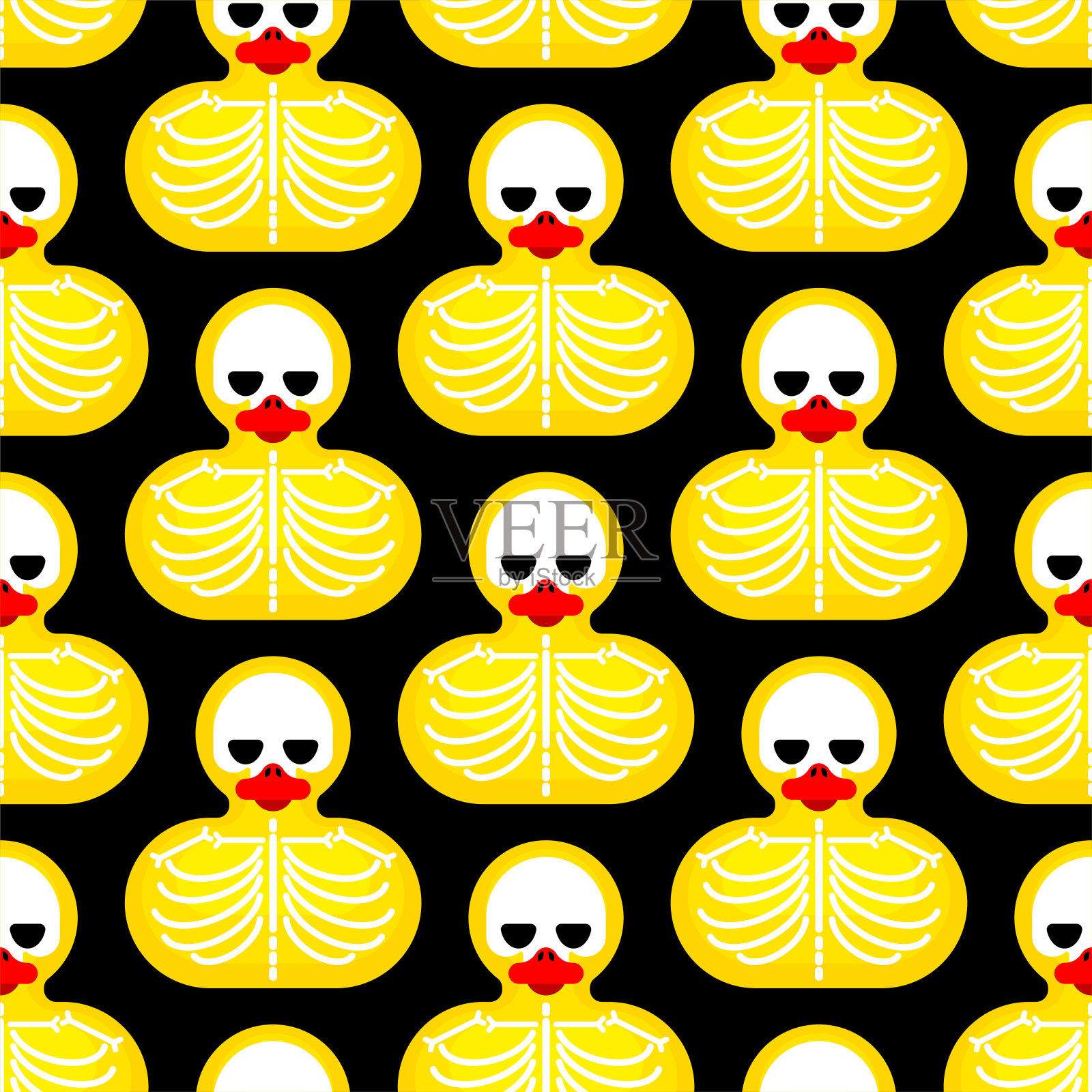 橡胶鸭骨架图案无缝衔接。骨头玩具背景。矢量纹理插画图片素材