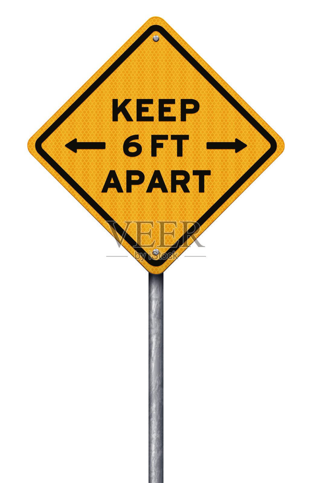 黄色社交距离冠状病毒警告标志与金属柱设计元素图片