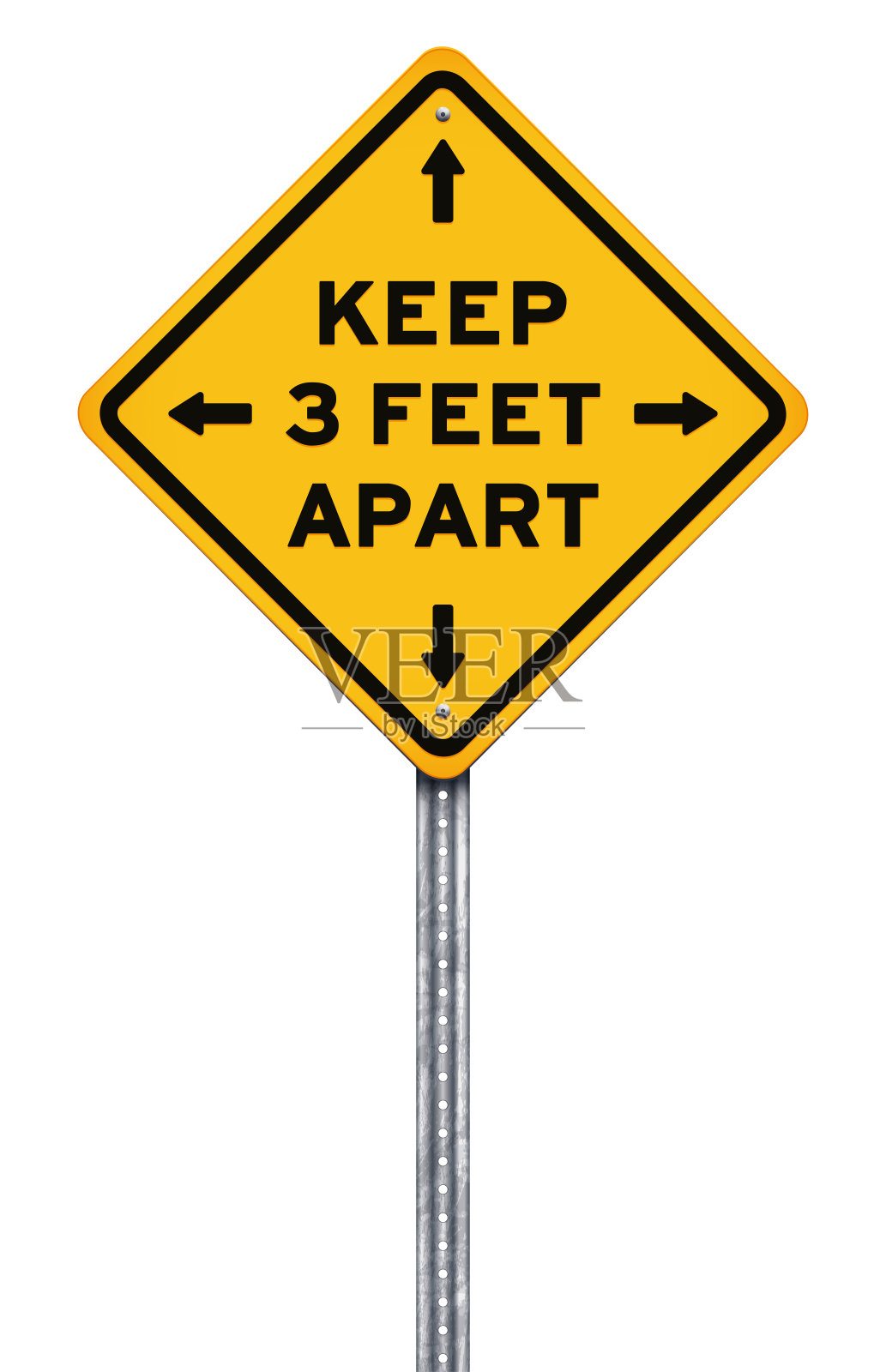 黄色社交距离冠状病毒警告标志与金属柱设计元素图片