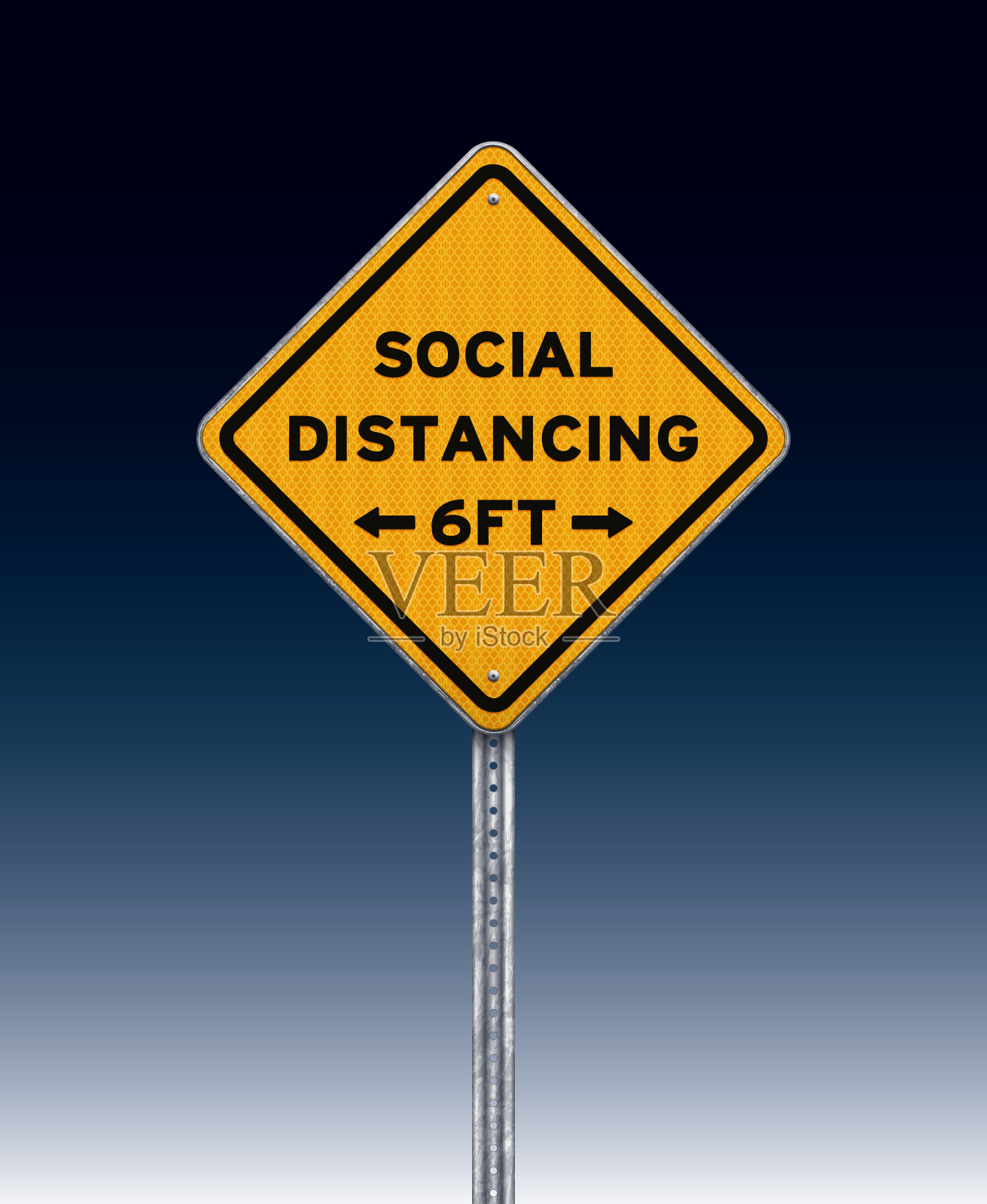 黑色背景上的黄色社交距离警告标志插画图片素材