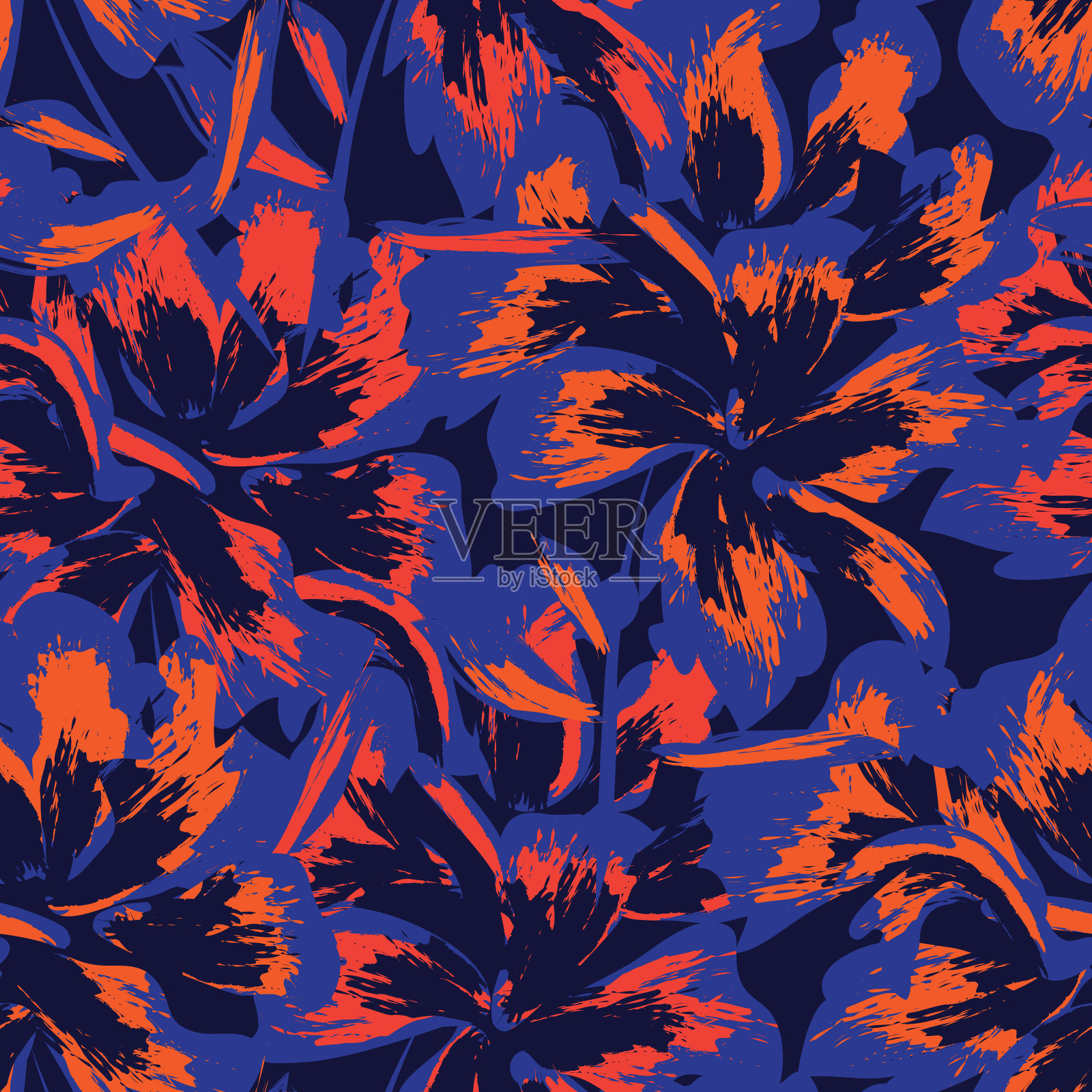 花卉笔触无缝图案背景插画图片素材