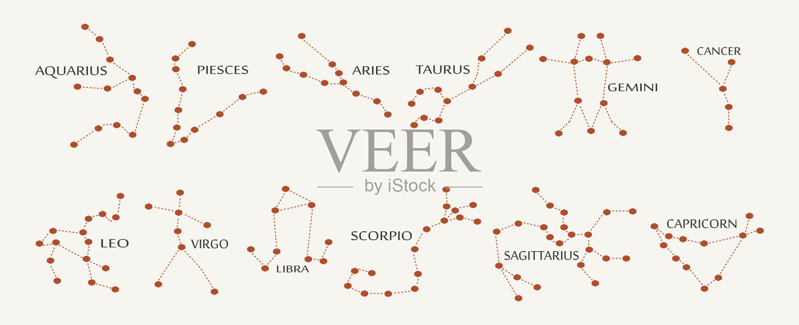 星座星座。光背景上的占星线符号。插画图片素材