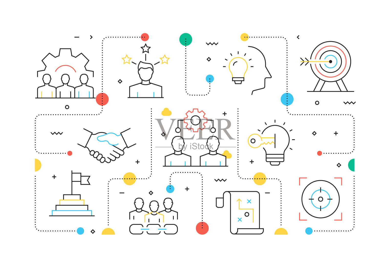 合作相关的线风格横幅设计的网页，标题，小册子，年度报告和书籍封面插画图片素材