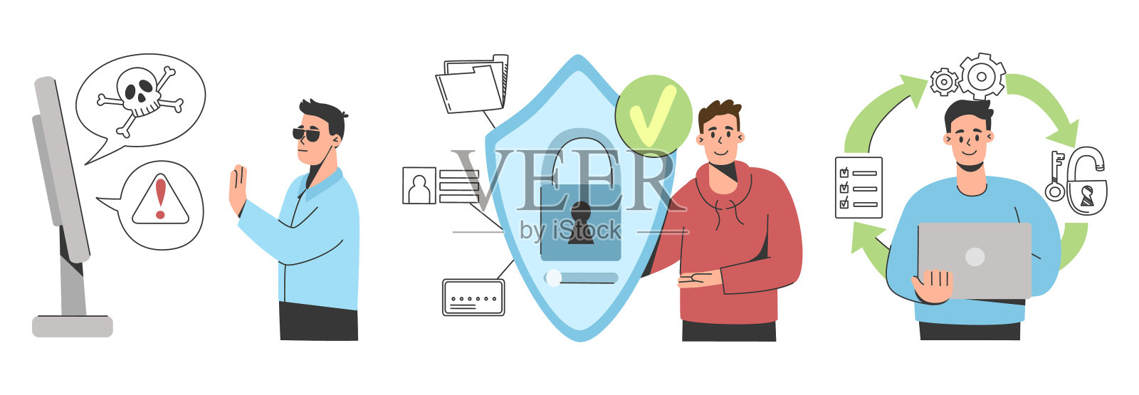 网络安全，防止计算机病毒或恶意软件插画图片素材