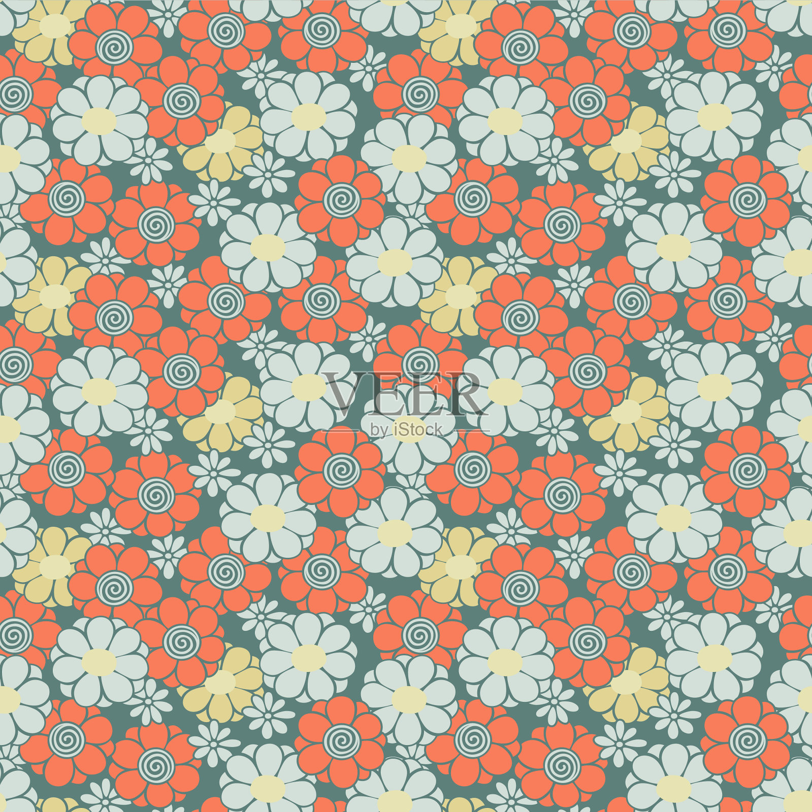 日本重叠漂亮的花矢量无缝图案插画图片素材