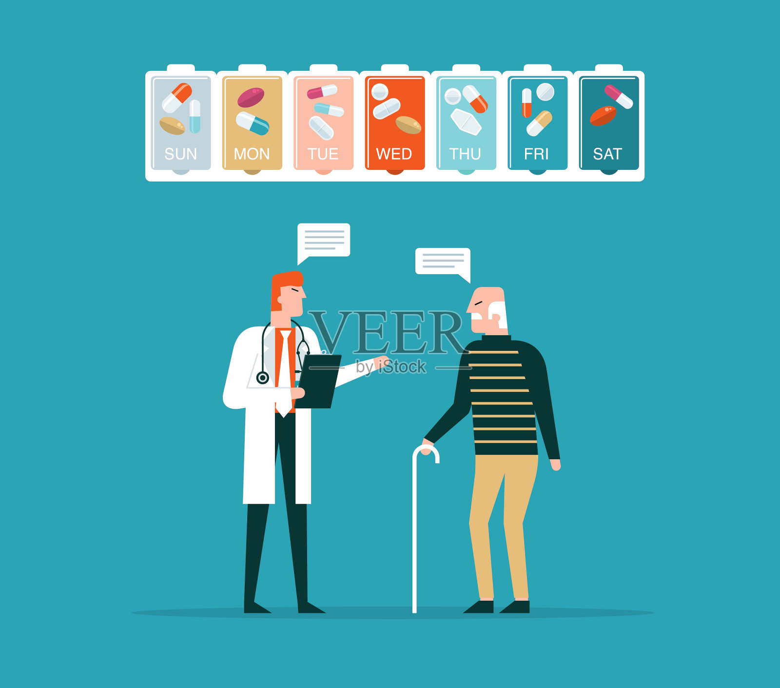 药丸组织者-老年成人插画图片素材