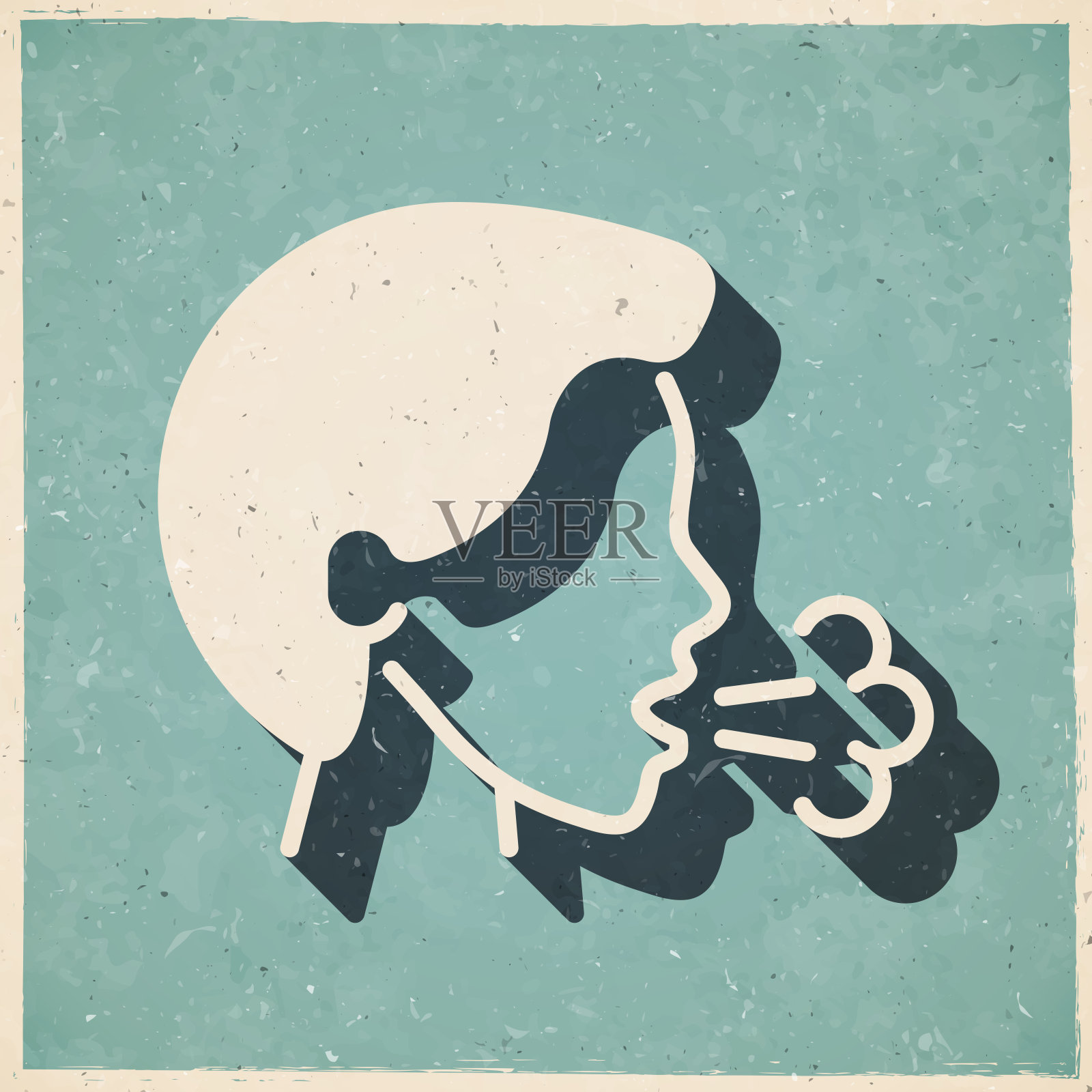 咳嗽。复古风格的图标-旧的纹理纸插画图片素材