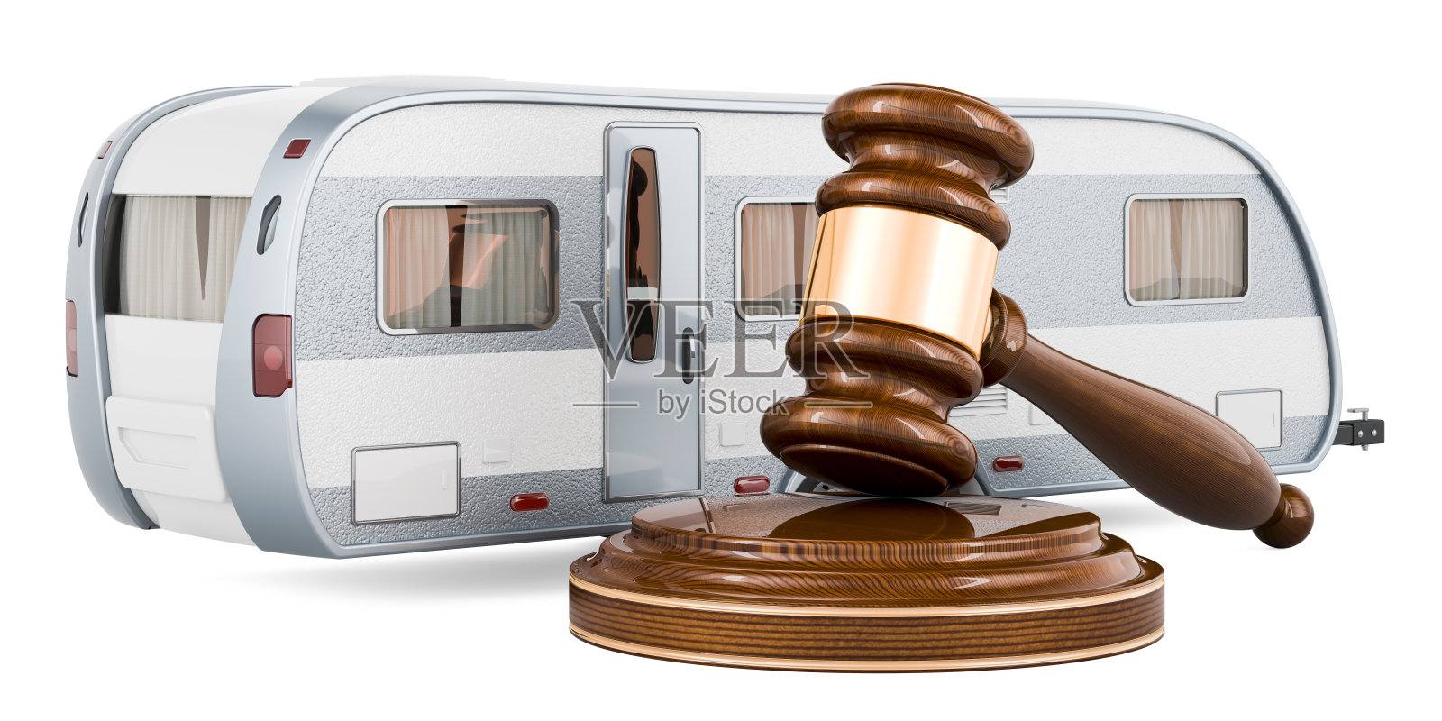 大篷车，带木槌的露营拖车，3D渲染照片摄影图片