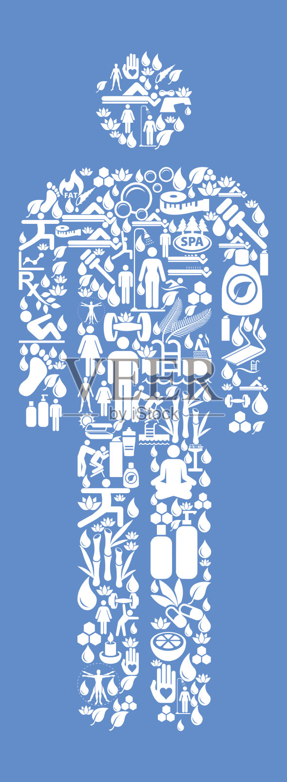 单杆人物健康和健康图标设置蓝色背景插画图片素材