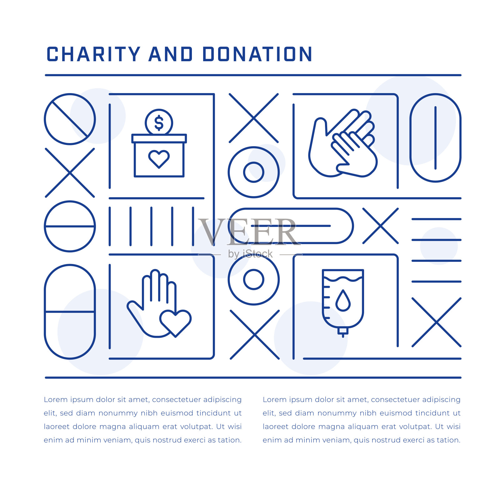 慈善和捐赠网站横幅设计与筹款，援助之手，志愿者，献血线图标插画图片素材