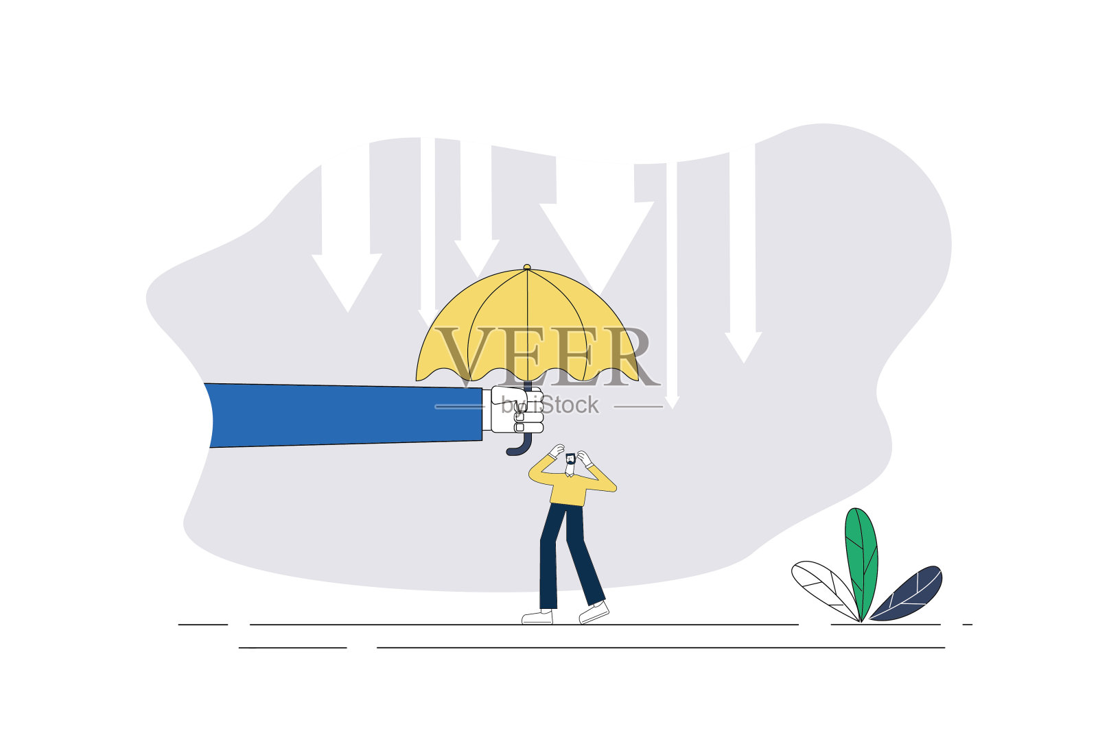 男人，雨伞，股市下跌。插画图片素材