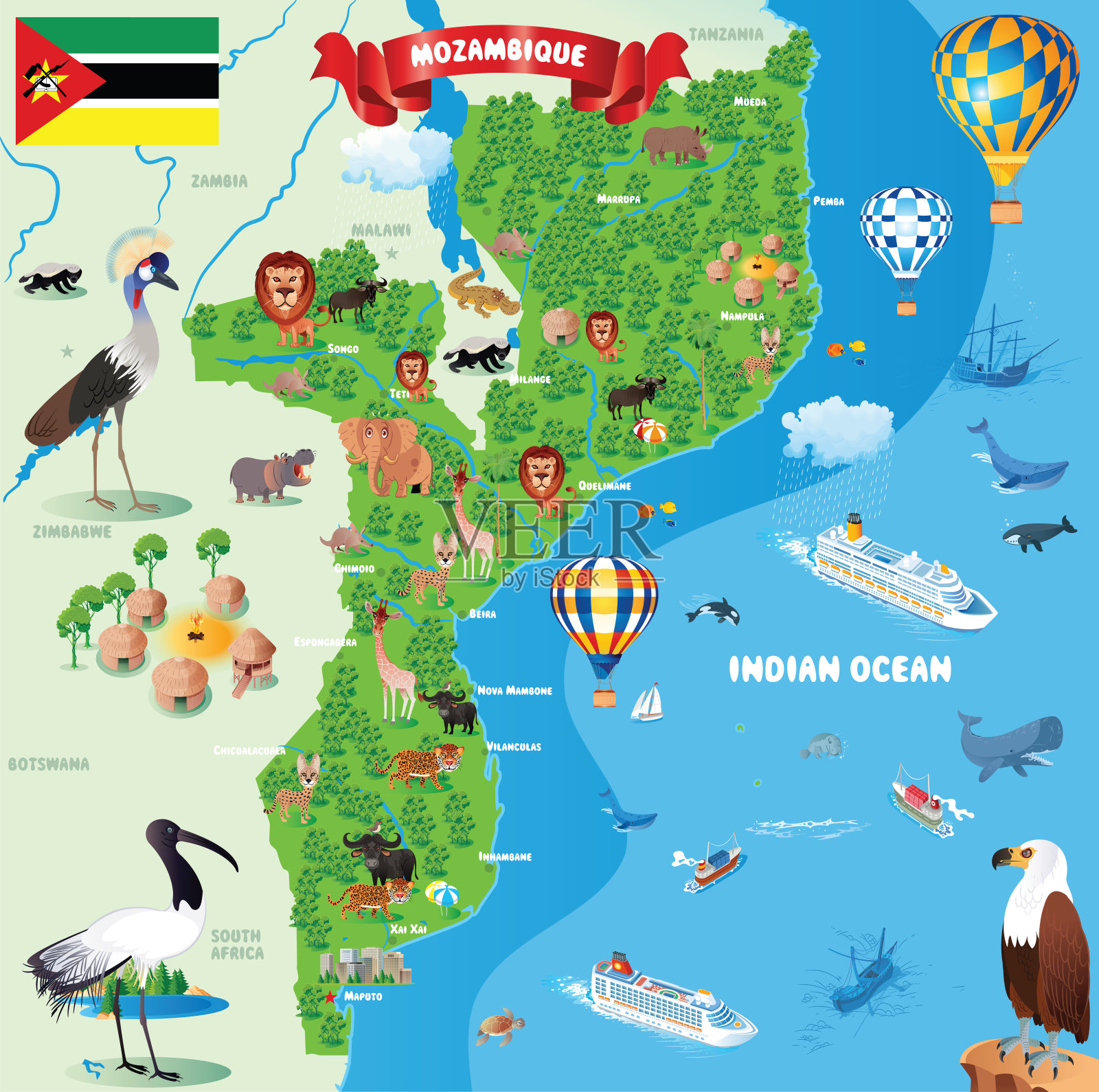 莫桑比克地图插画图片素材