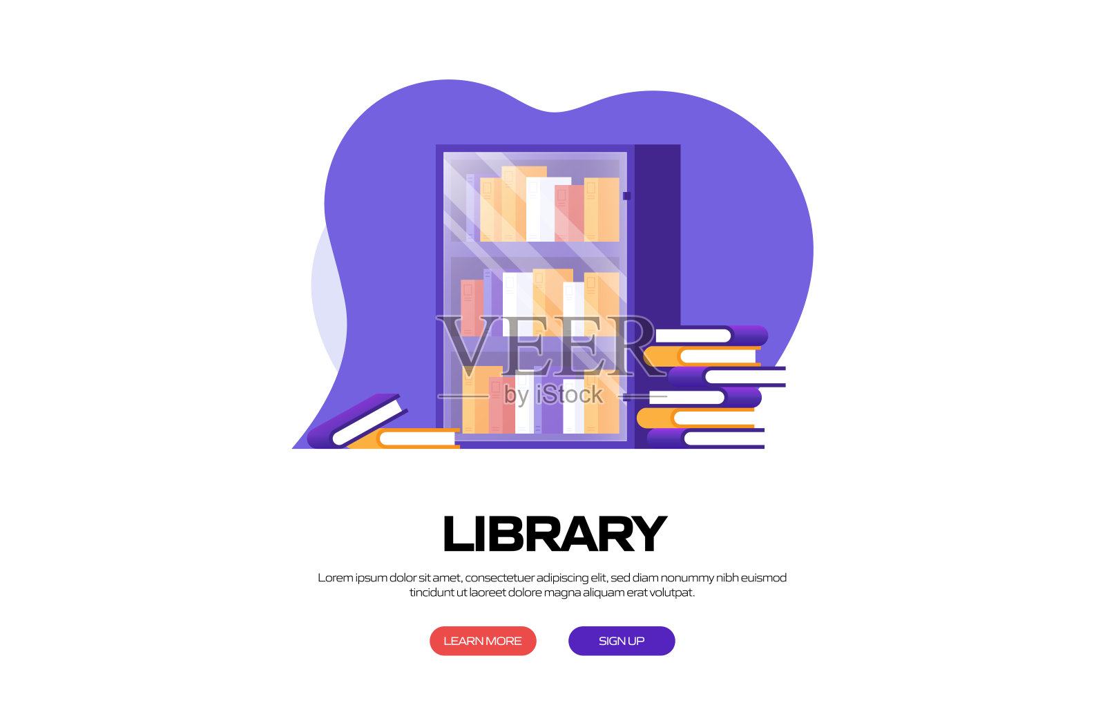 图书馆，学校相关矢量插图的着陆页模板，网站横幅，广告和营销材料，在线广告，业务演示等。插画图片素材