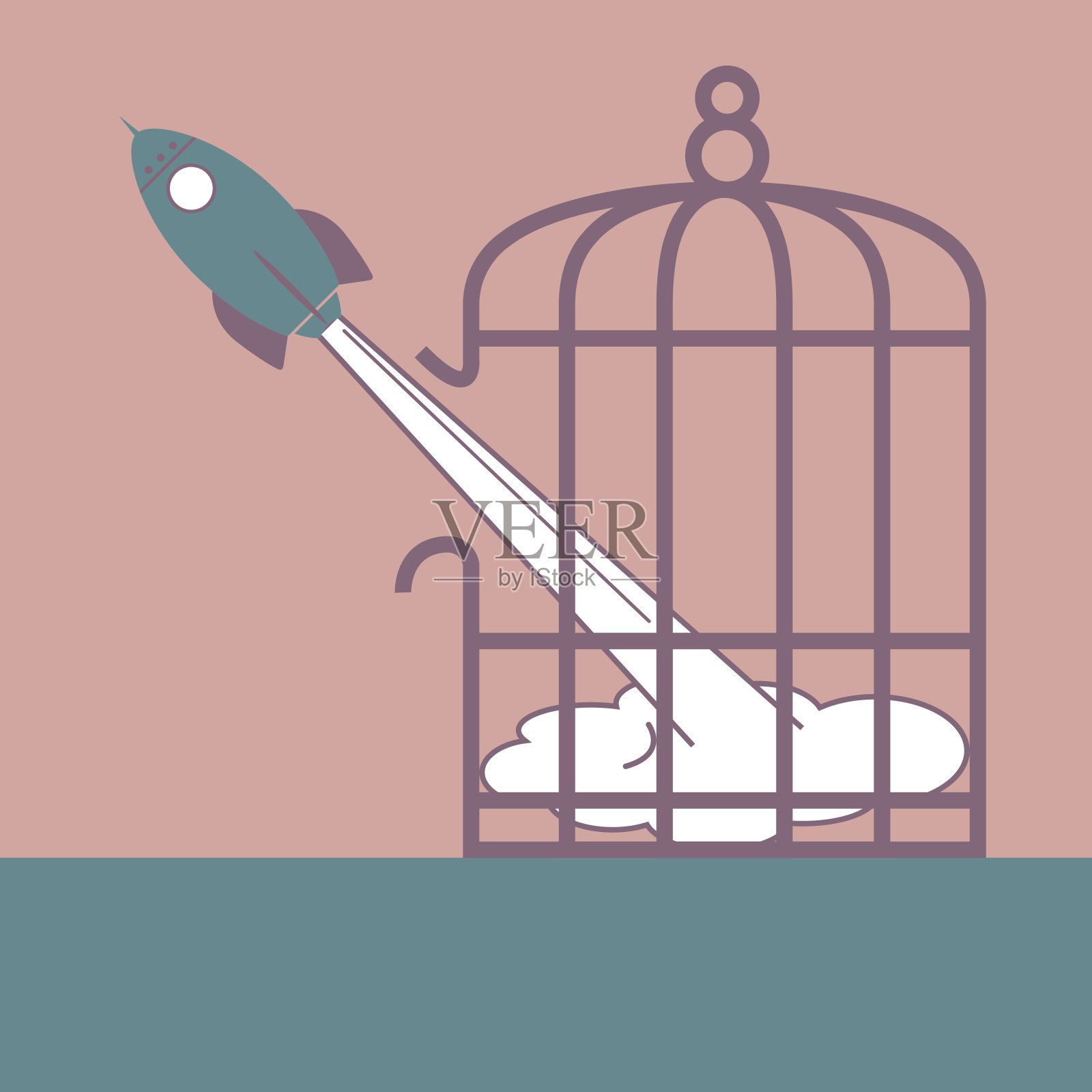 火箭从鸟笼发射插画图片素材