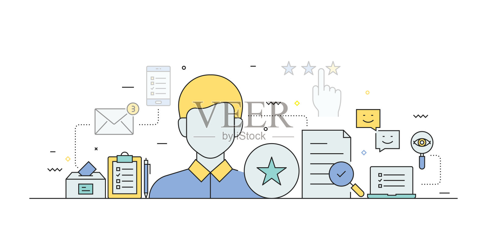 调查和奖状相关的线条风格横幅设计网页，标题，宣传册，年度报告和书籍封面插画图片素材