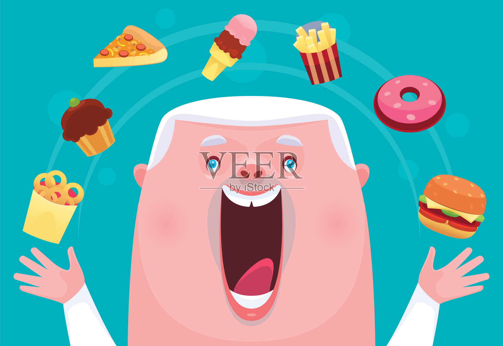 玩弄垃圾食品的老人插画图片素材