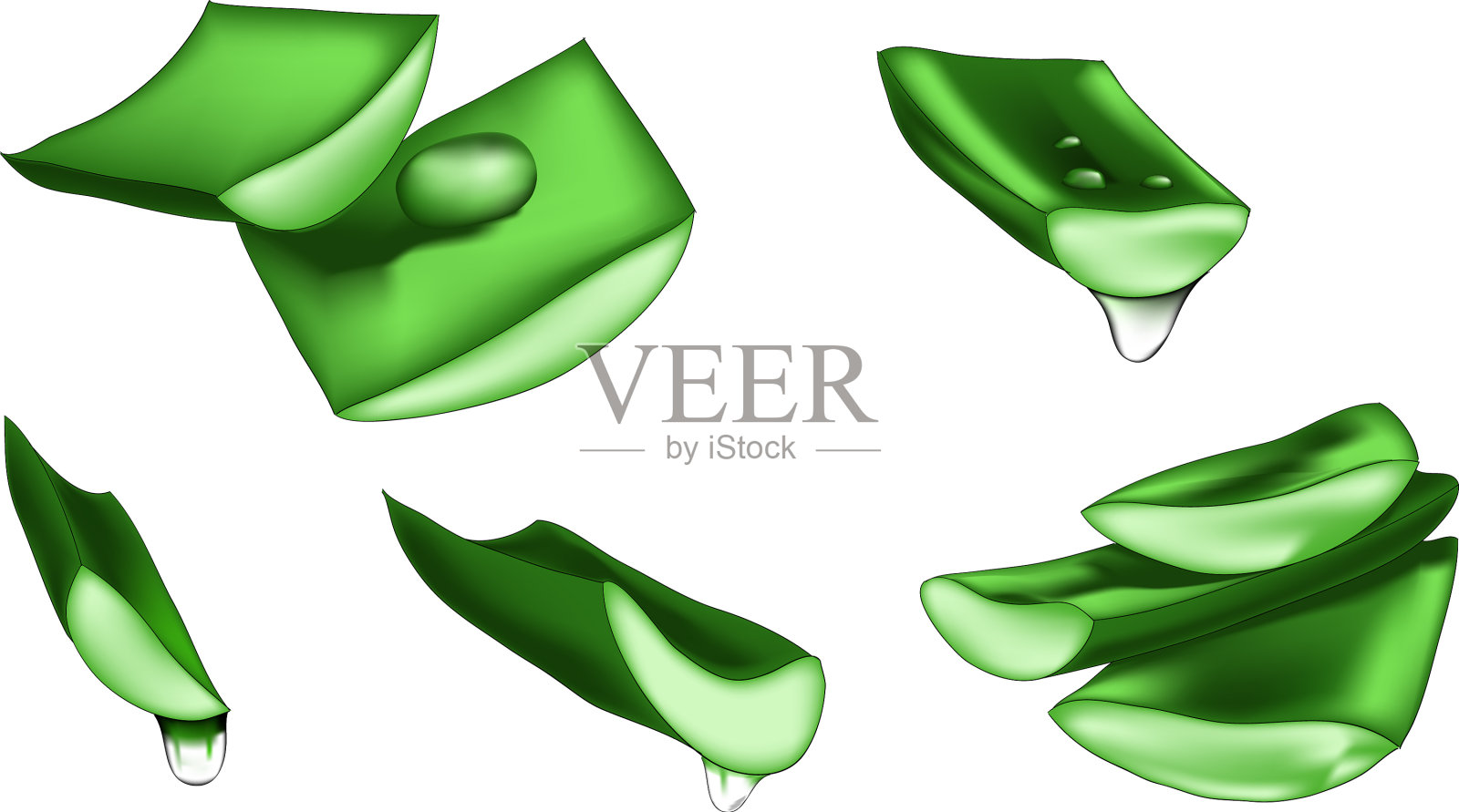 将芦荟与切成块的新鲜水滴固定插画图片素材