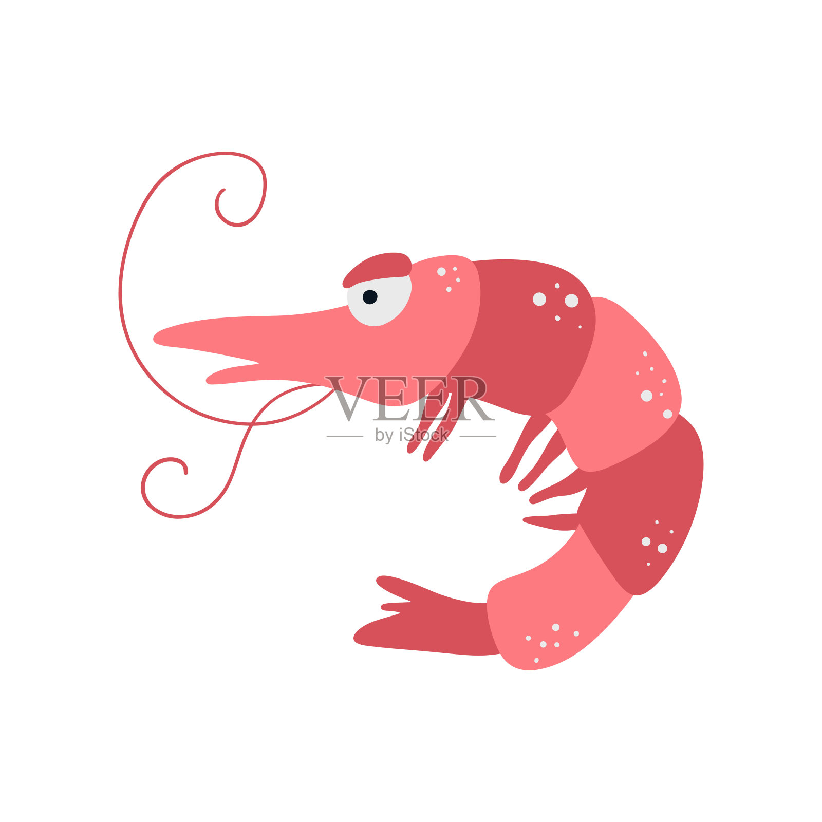 海虾的插图在白色背景矢量插图卡通平面风格插画图片素材