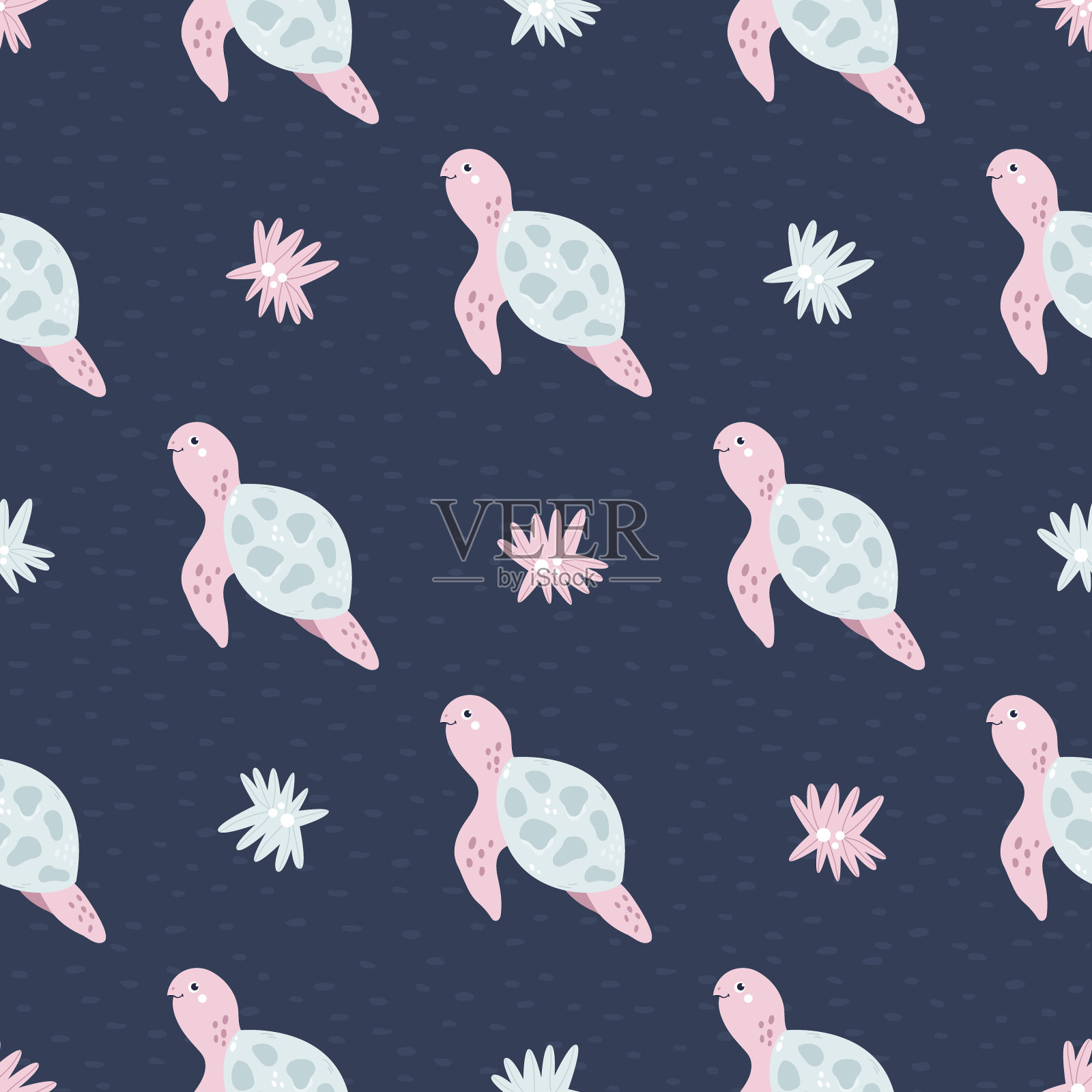 无缝儿童图案可爱的海龟苗圃，婴儿淋浴，纺织品插画图片素材