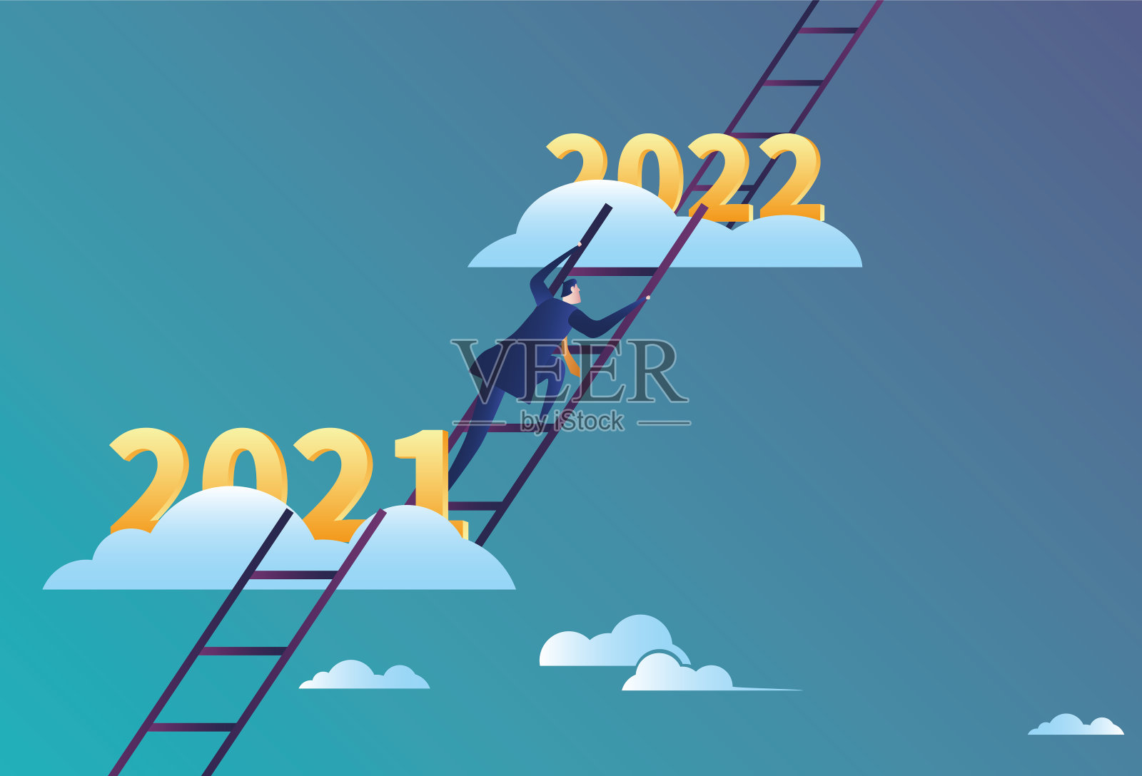 从2021年到2022年，商界人士的晋升阶梯在不断攀升插画图片素材