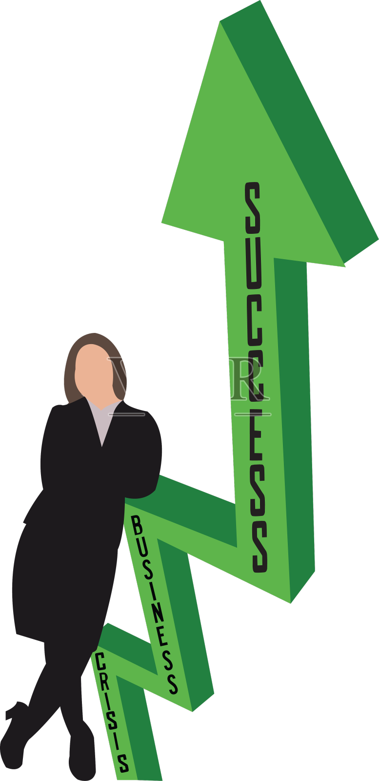 女经理靠在向上的箭头上设计元素图片