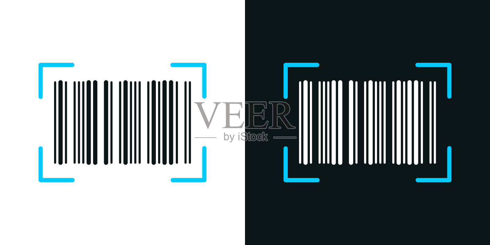 条形码扫描。黑色或白色背景上的双色线图标-可编辑的笔画插画图片素材