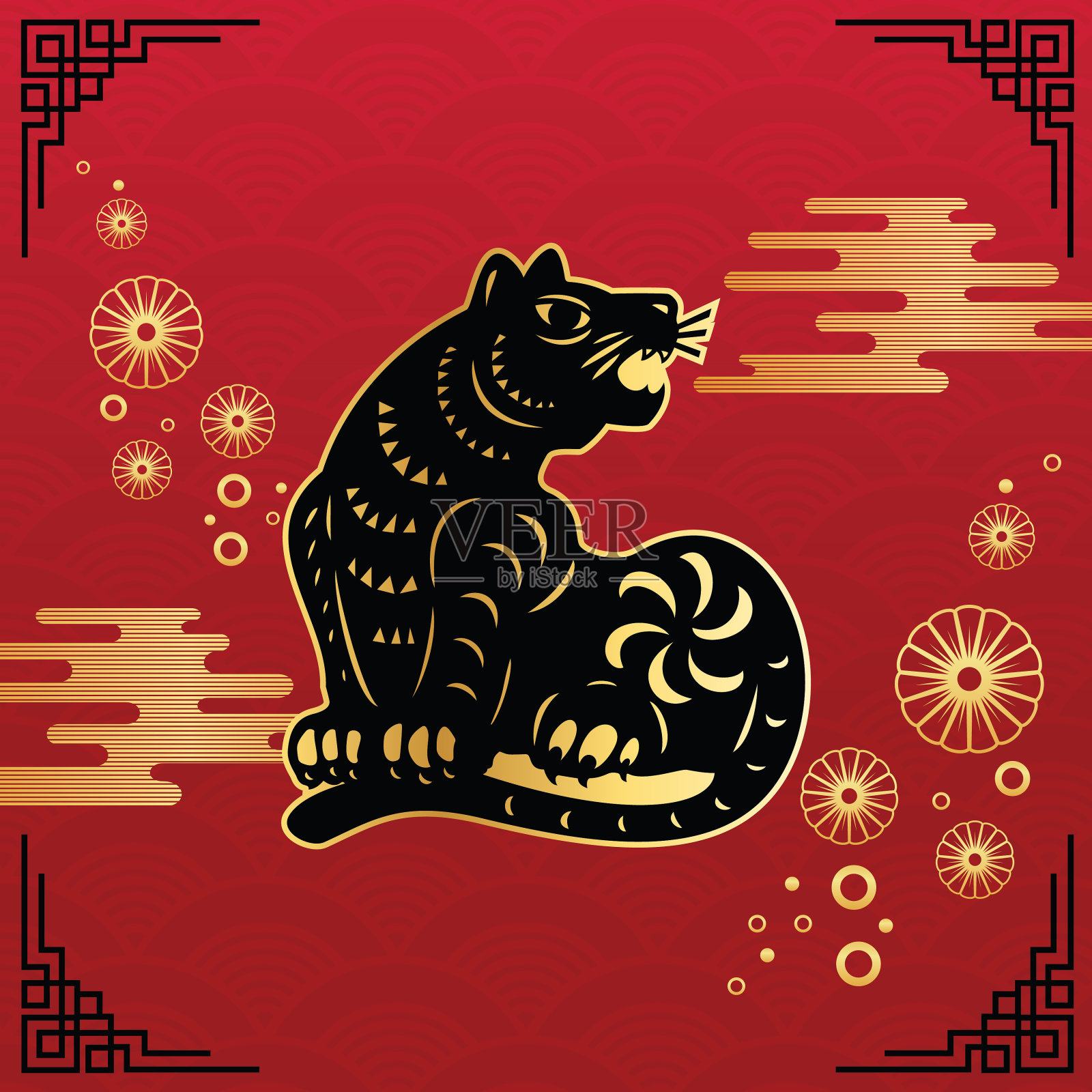 老虎，剪纸老虎，中国十二生肖，虎年插画图片素材