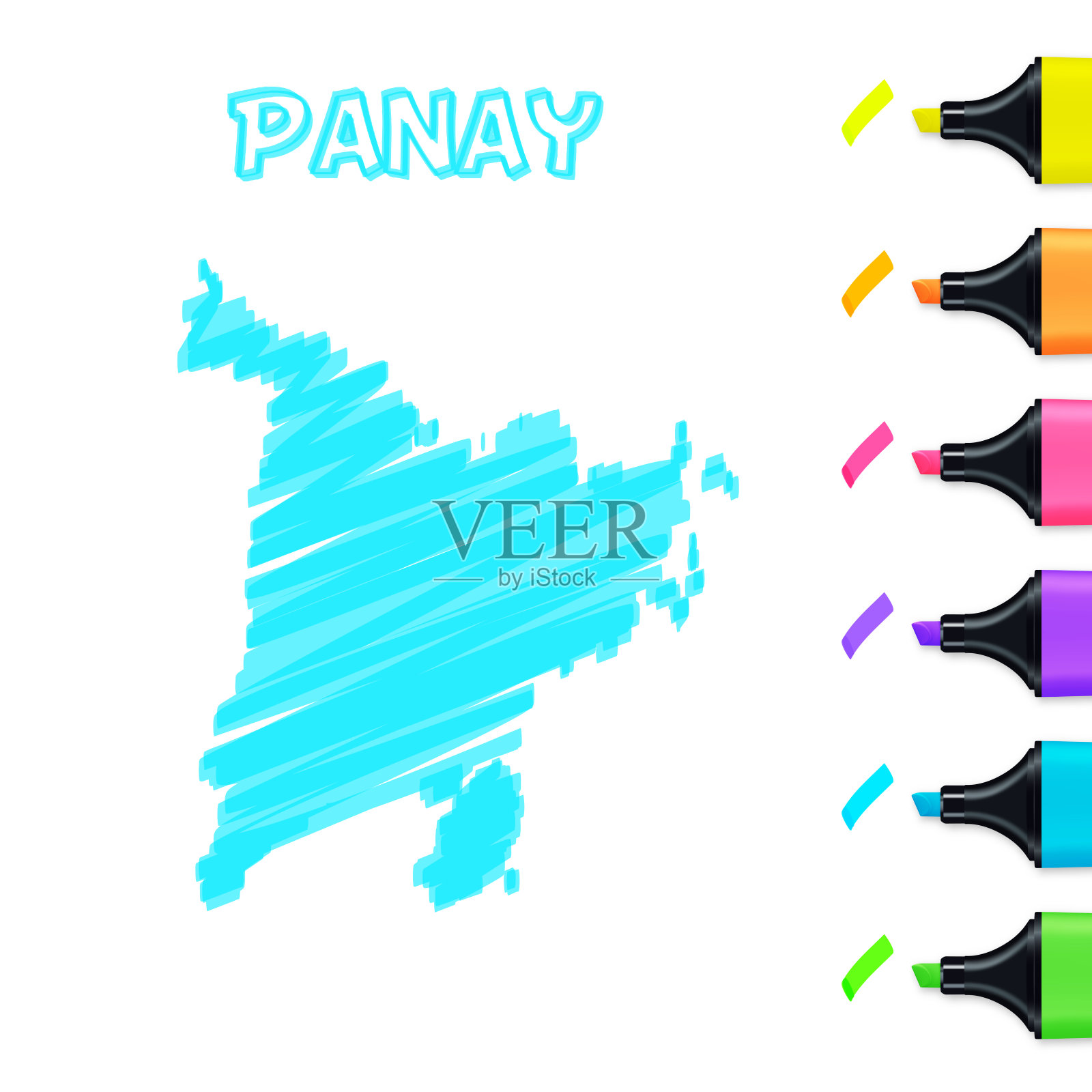 潘乃地图手绘与蓝色高光在白色背景插画图片素材