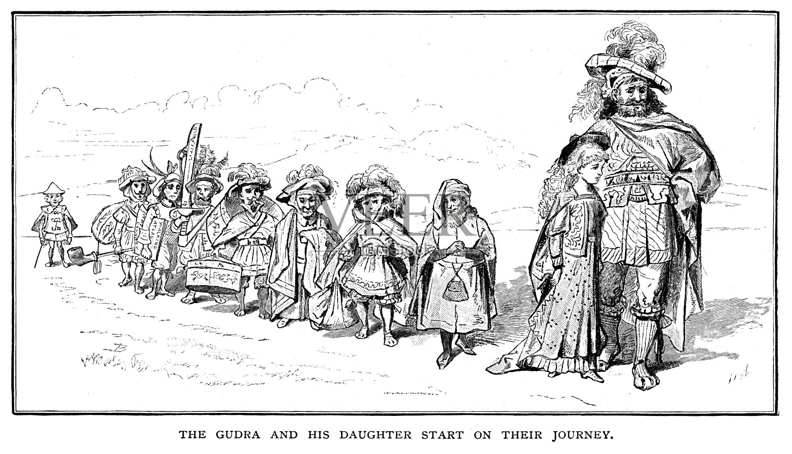 古拉和他的女儿开始了他们的旅程插画图片素材