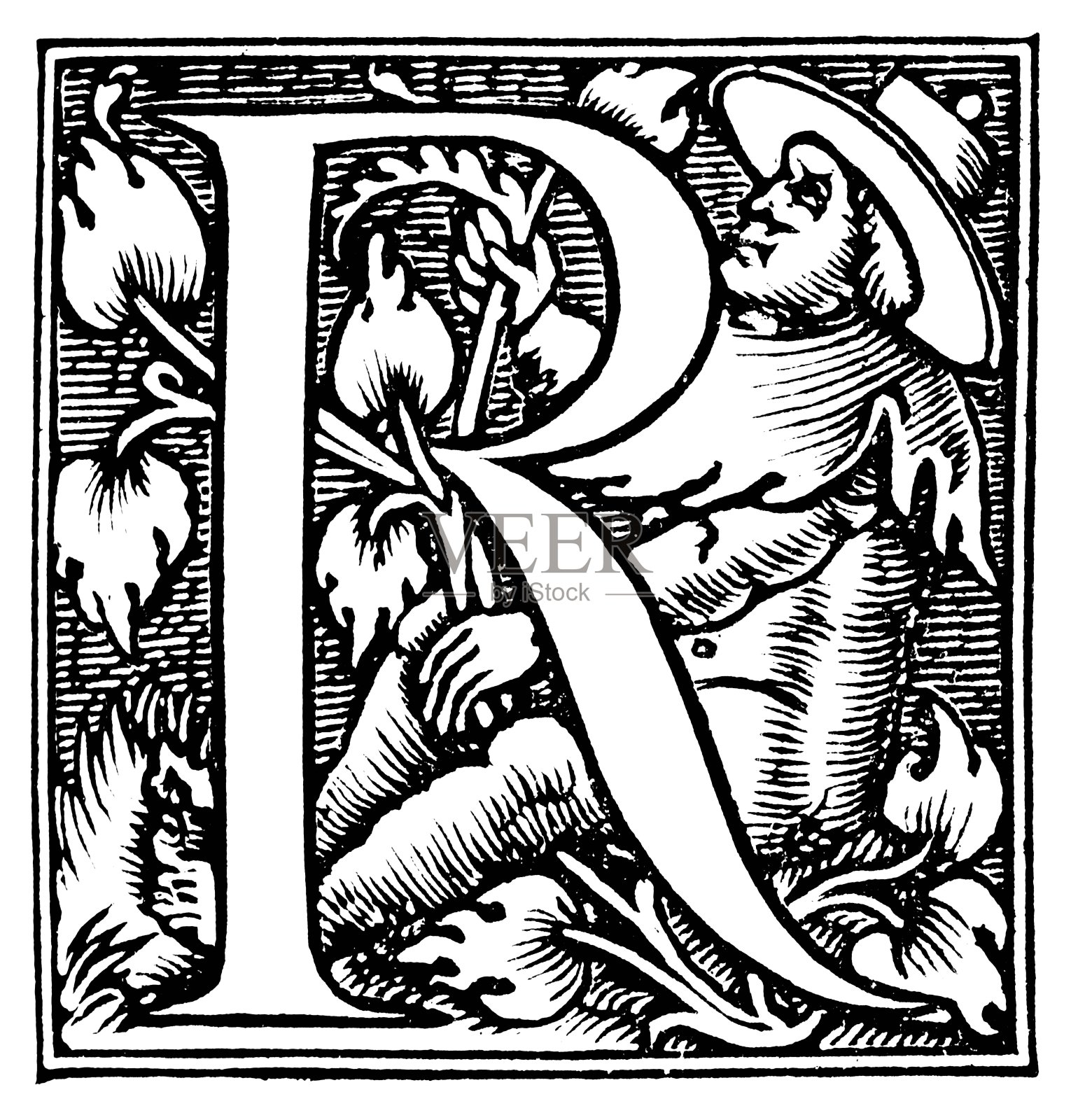 历史上的首字母R插画图片素材