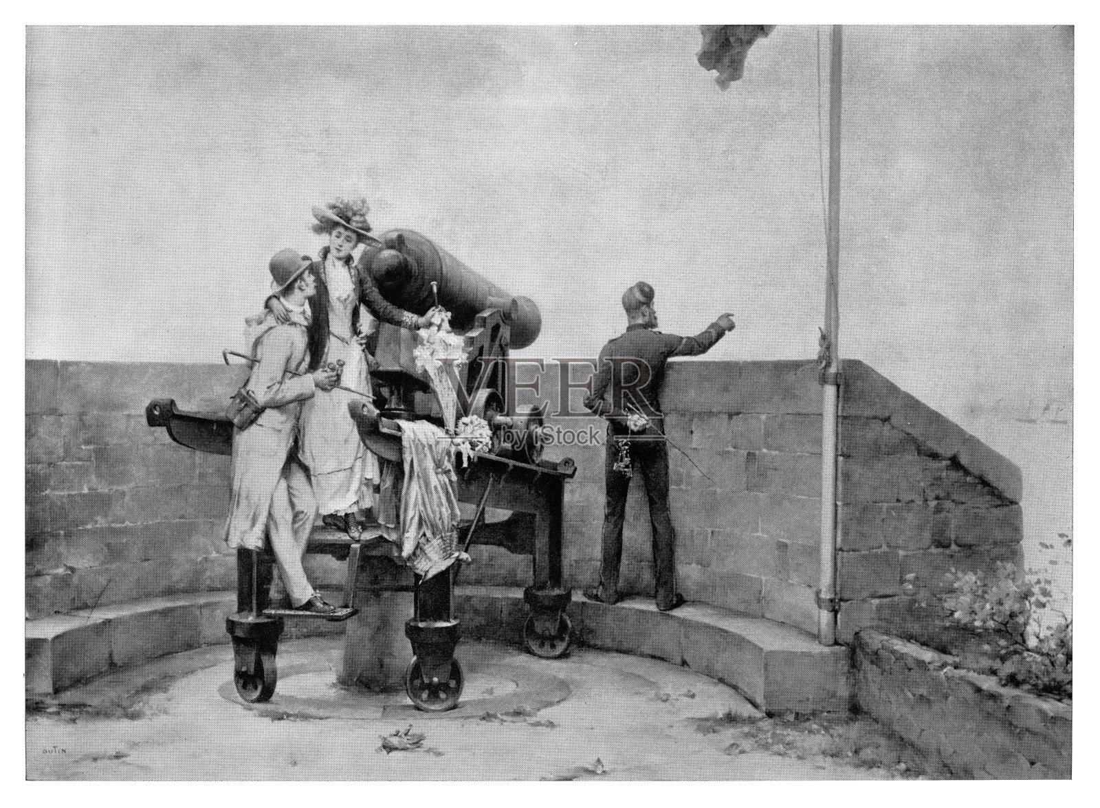 炮上的一对插画图片素材