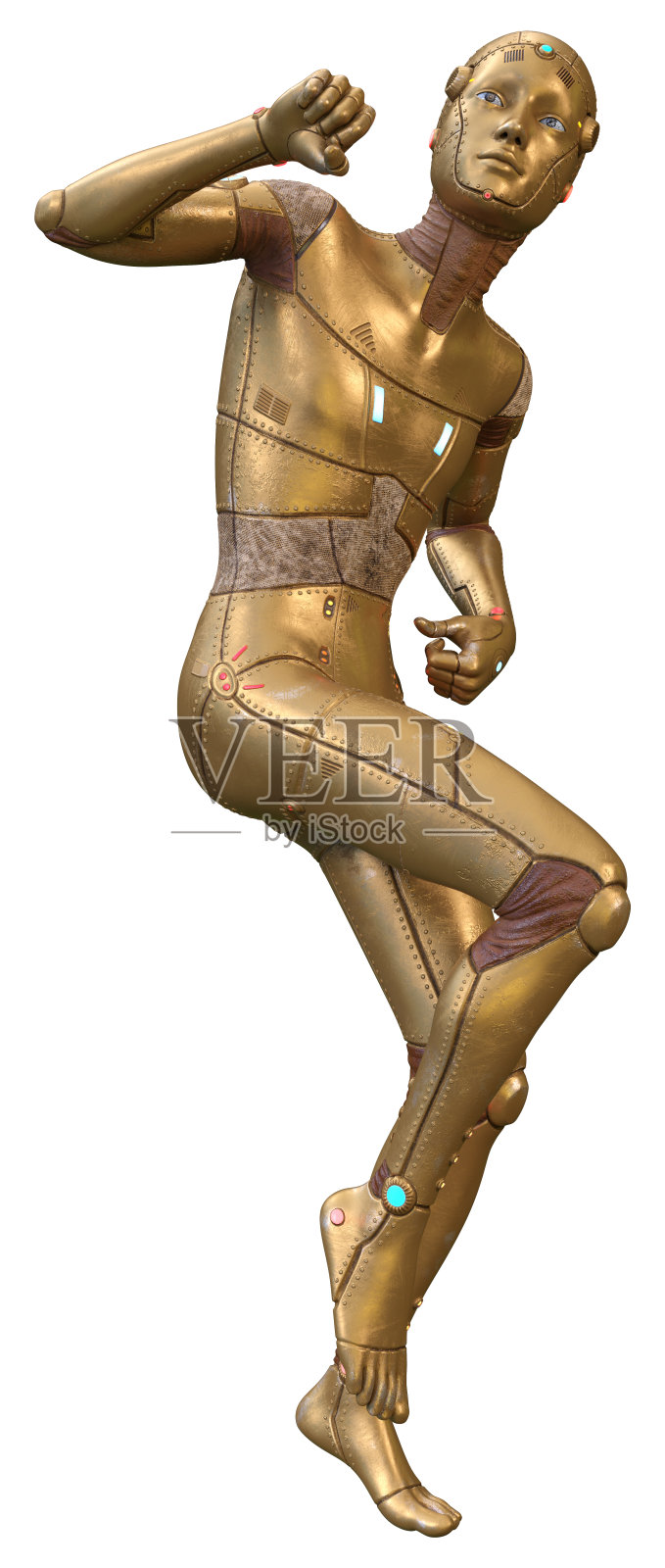 白色上的3D渲染男性机器人照片摄影图片