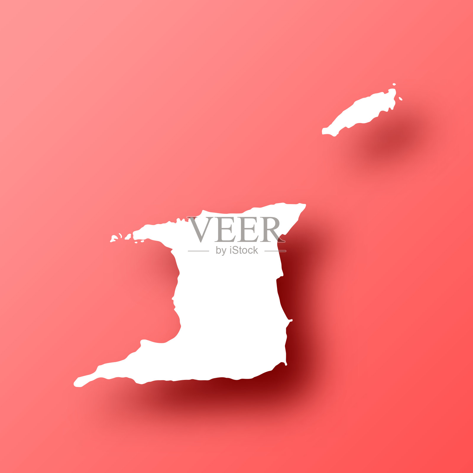 特立尼达和多巴哥地图为红色背景和阴影插画图片素材