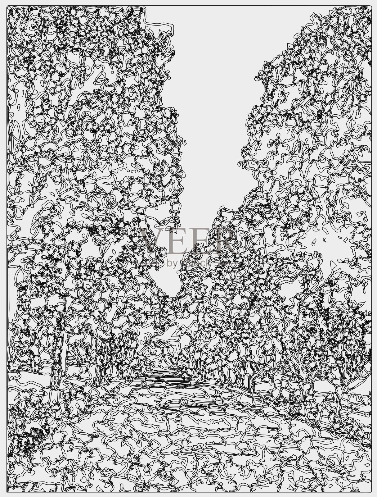 抽象线条绘画风格的街道树木景观背景插画图片素材