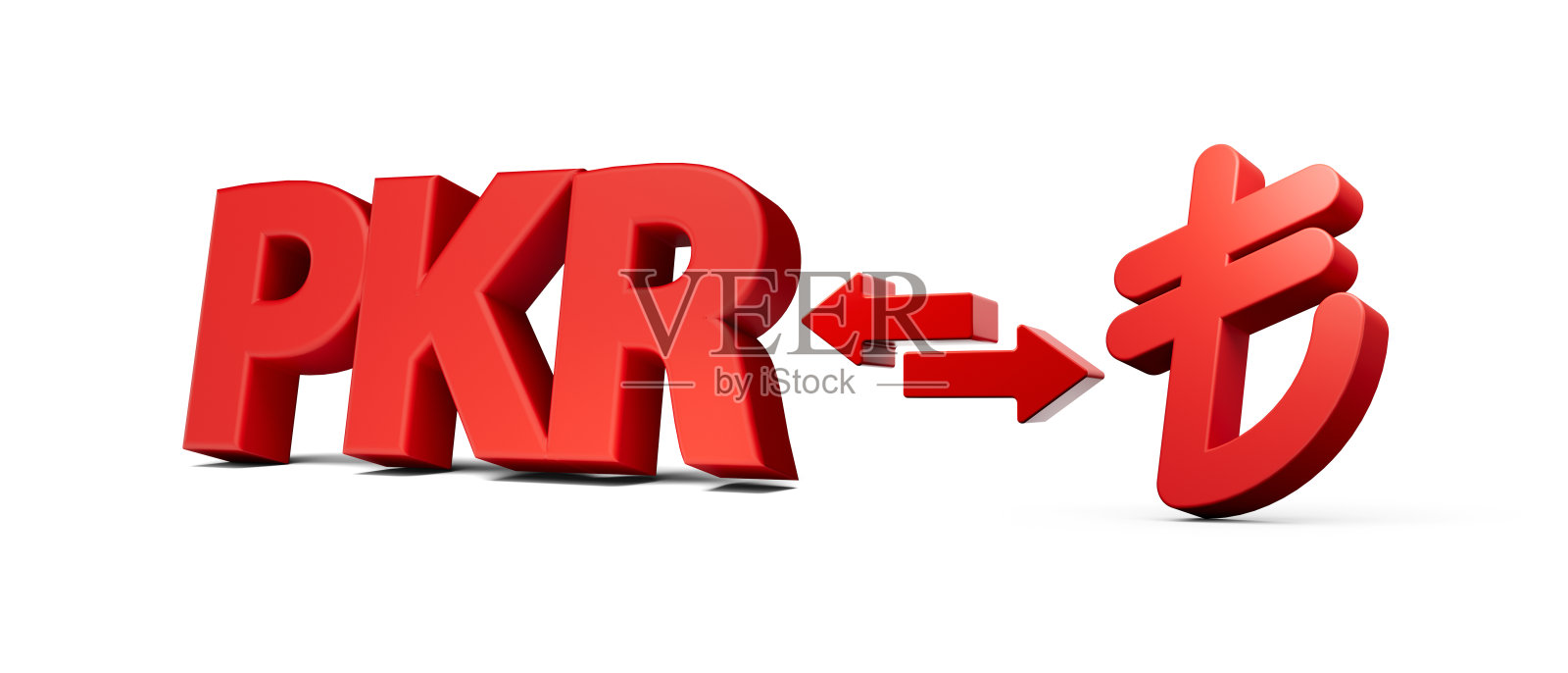 3d红色巴基斯坦卢比和里拉符号图标货币兑换箭头白色背景3d插图照片摄影图片