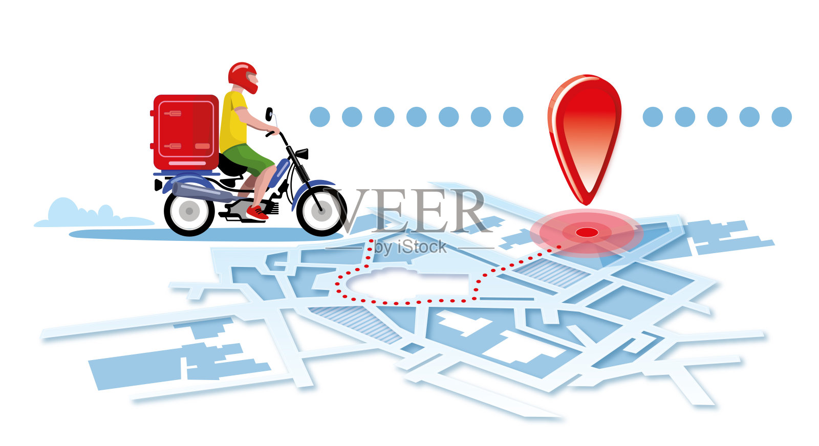 平面设计插图，送货人员在一个踏板车运载一个大的送货插画图片素材