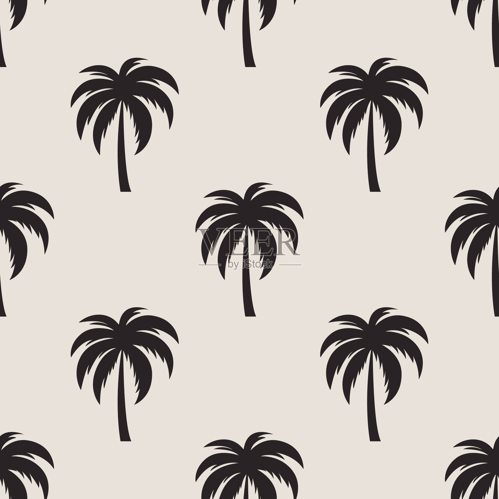 矢量无缝图案与棕榈树，棕榈树设计模板，打印。手掌轮廓。热带，度假，海滩，夏季概念。矢量插图。前视图插画图片素材