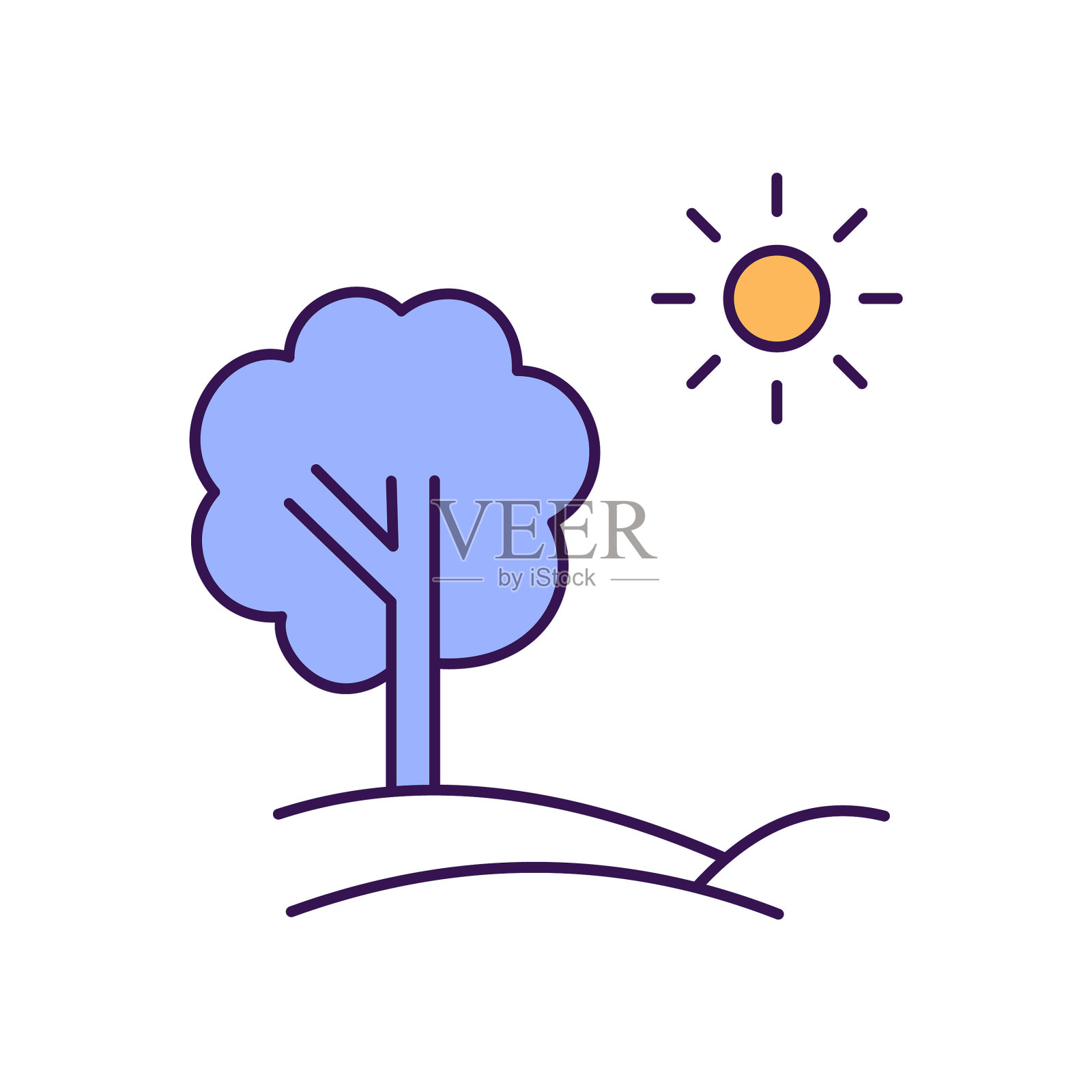 可轻松编辑或修改的彩色填充海滩轮廓矢量图标插画图片素材