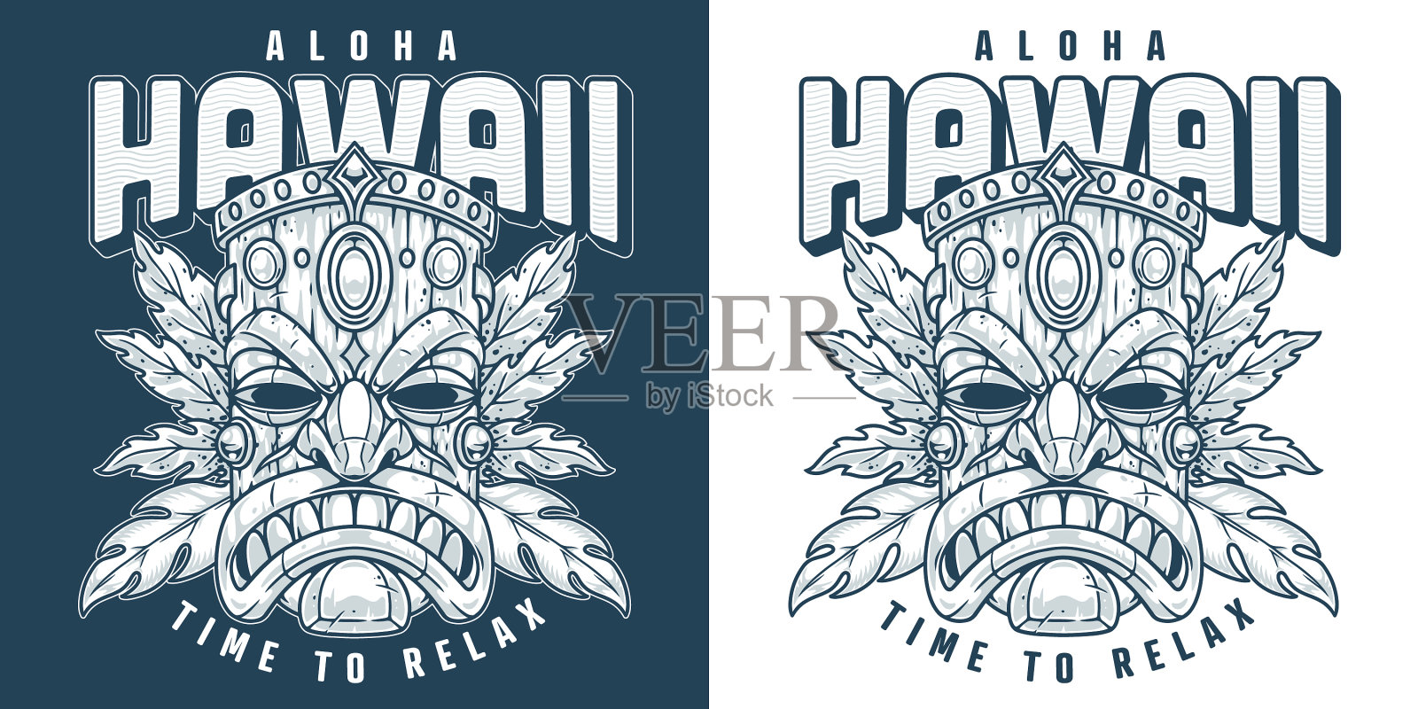 Aloha夏威夷面具单色标识插画图片素材