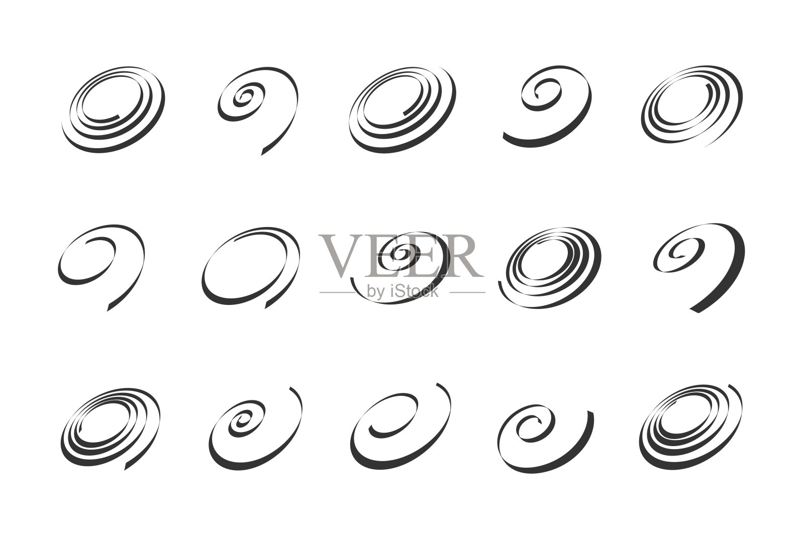 螺旋设计元素集。抽象漩涡图标。插画图片素材