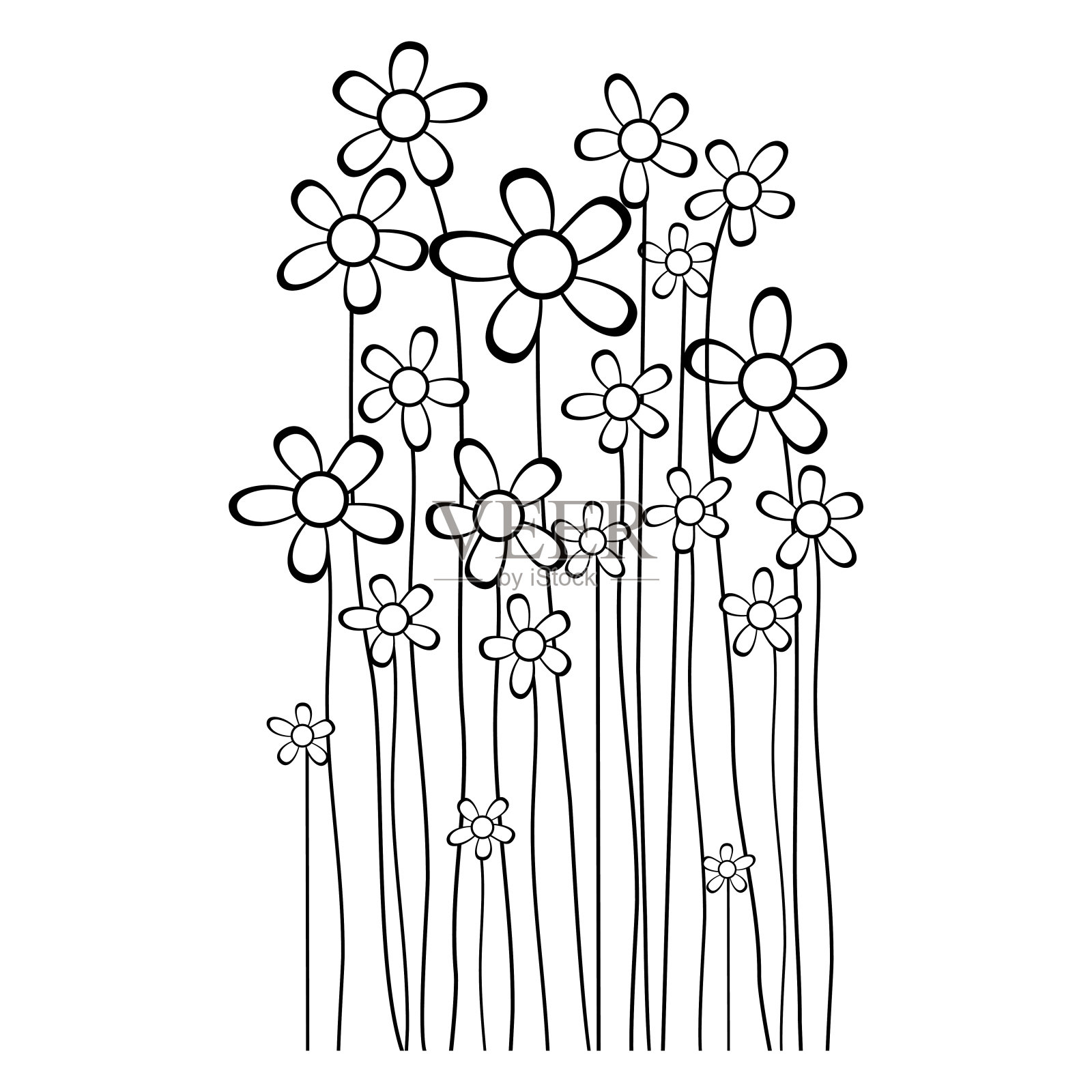 春花剪影。花的剪影孤立在白色的背景。矢量线手绘插图与花。矢量插图。设计元素。插画图片素材