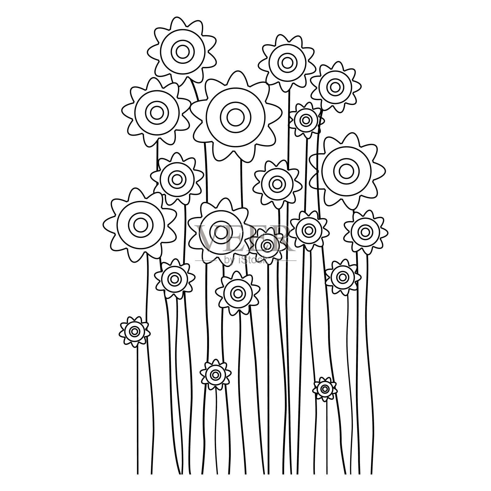 春花剪影。花的剪影孤立在白色的背景。矢量线手绘插图与花。矢量插图。设计元素。插画图片素材