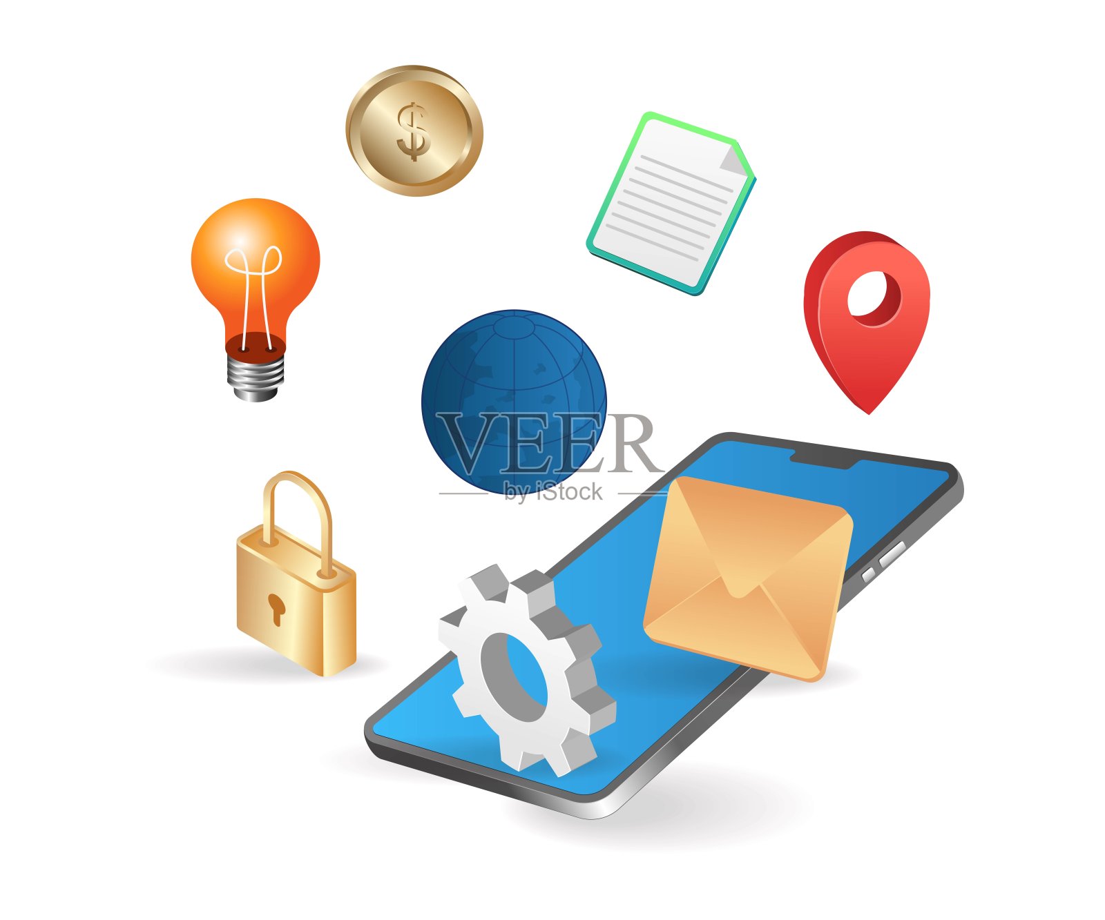 互联网世界与智能手机应用插画图片素材